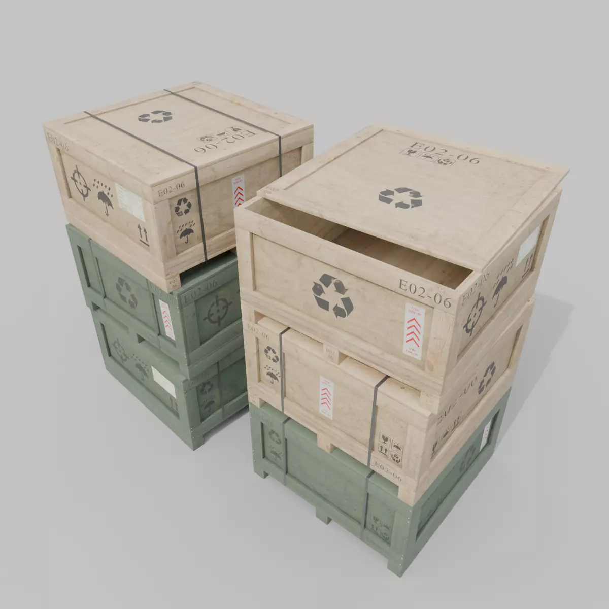 Flat Cube Wooden Crate - Customizable Shipping Box Low-poly 3D model_0