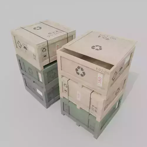Flat Cube Wooden Crate - Customizable Shipping Box Low-poly 3D model