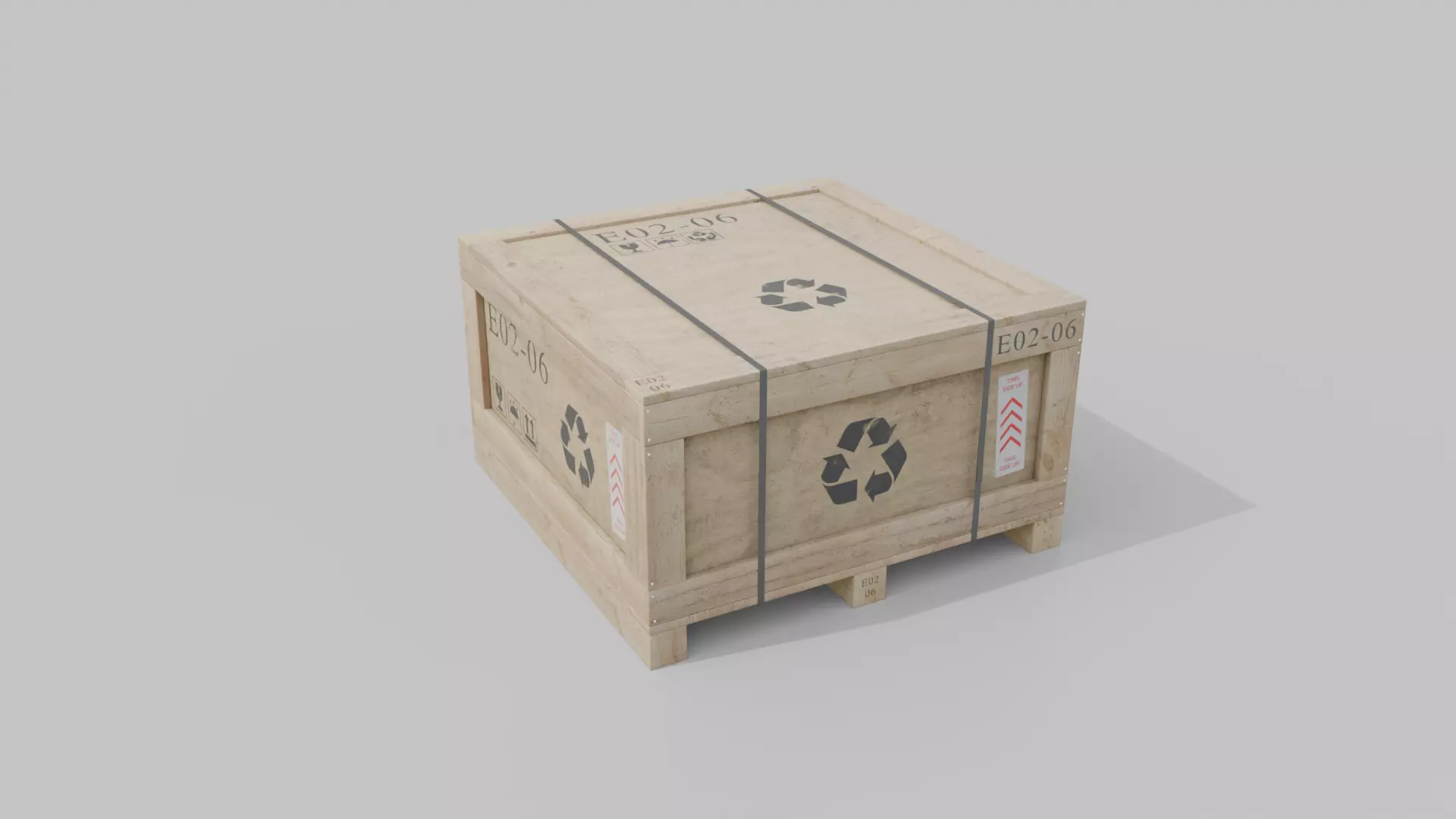 Flat Cube Wooden Crate - Customizable Shipping Box Low-poly 3D model_3