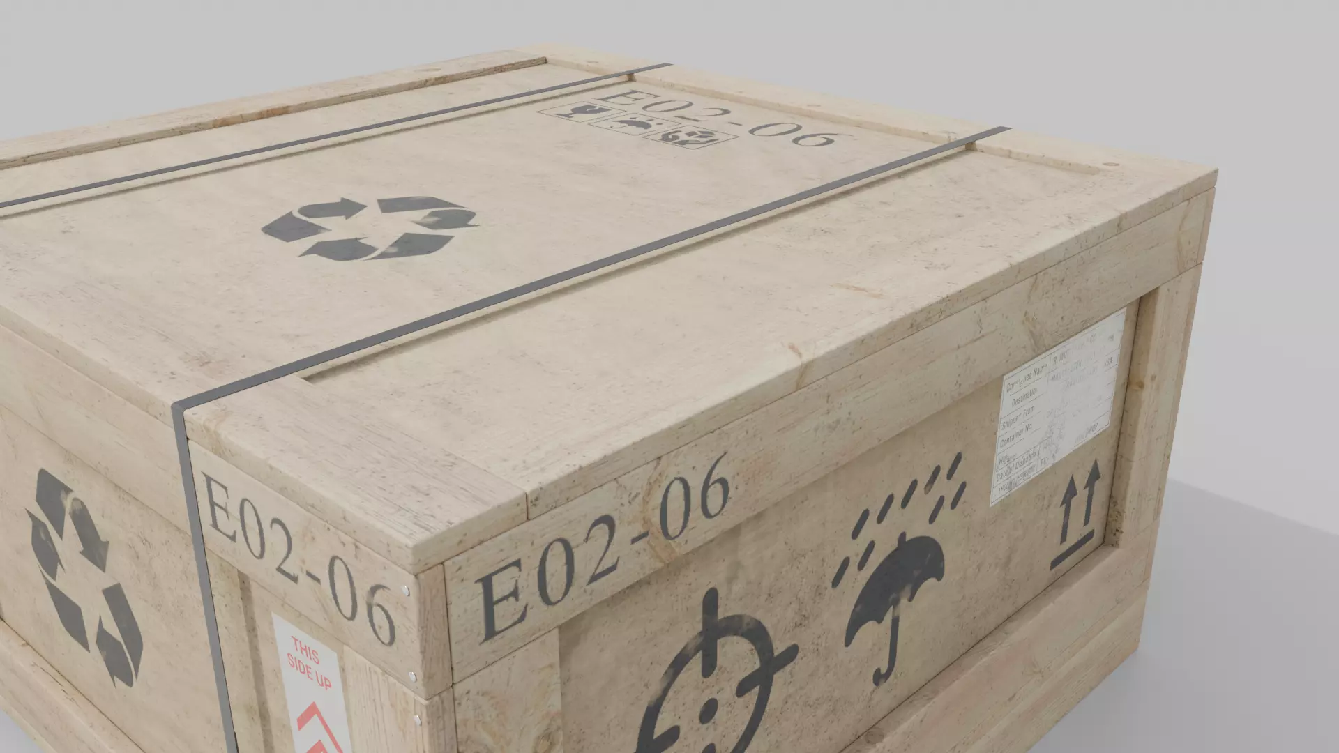 Flat Cube Wooden Crate - Customizable Shipping Box Low-poly 3D model_7