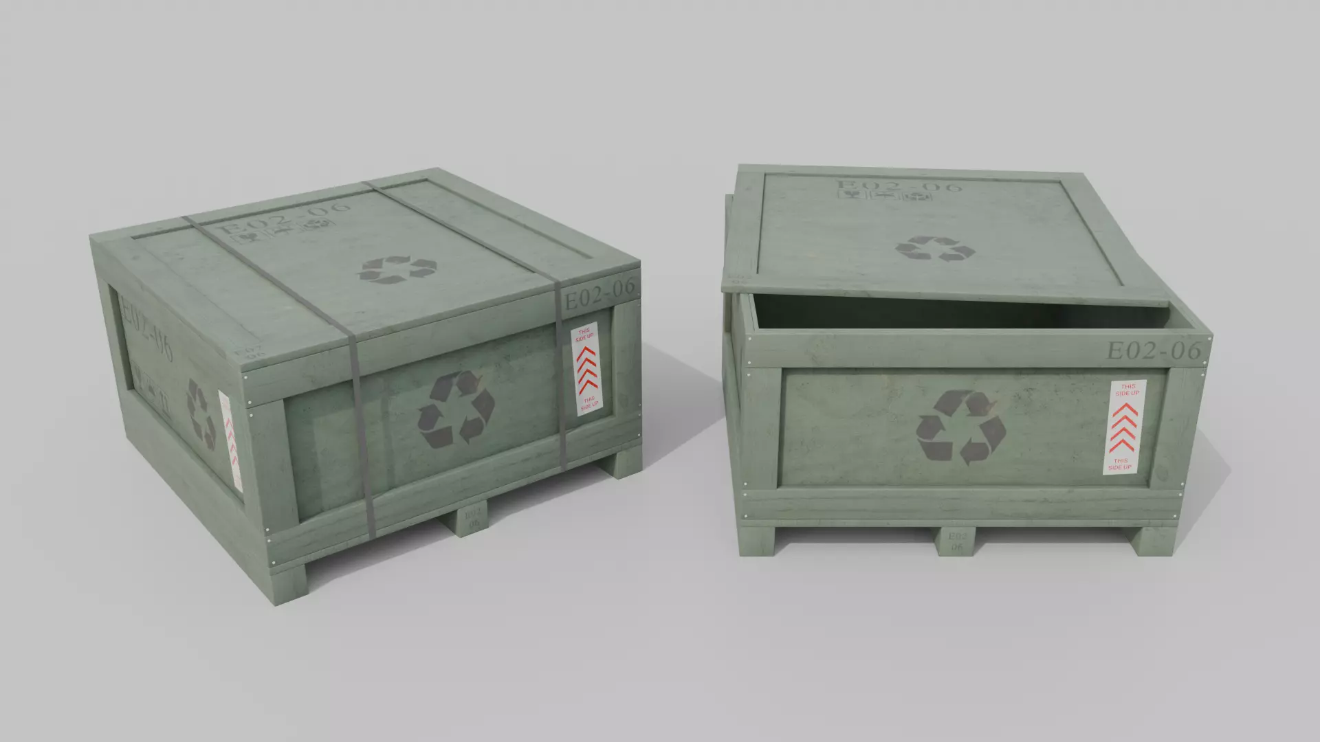 Flat Cube Wooden Crate - Customizable Shipping Box Low-poly 3D model_14