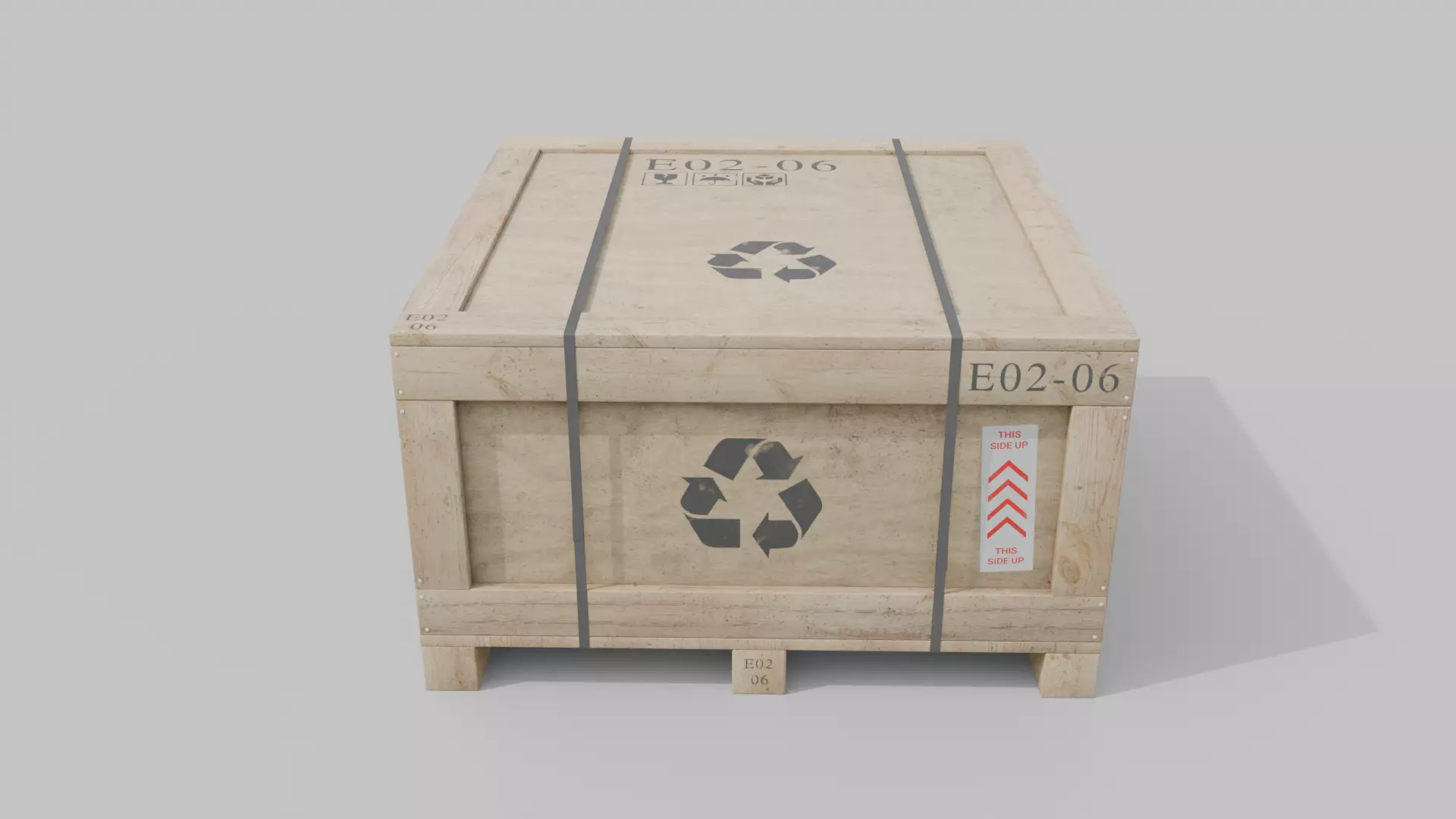Flat Cube Wooden Crate - Customizable Shipping Box Low-poly 3D model_4