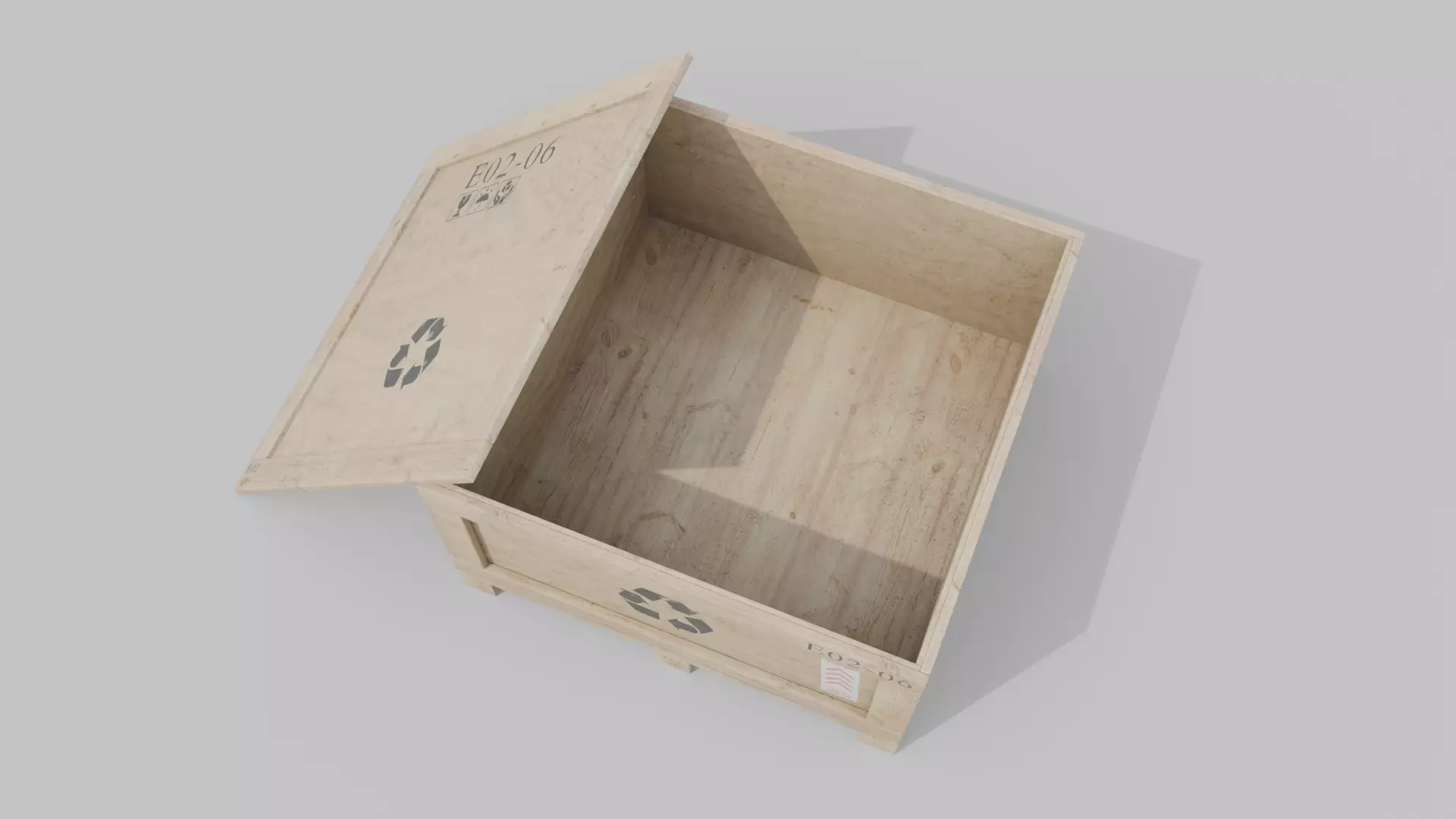 Flat Cube Wooden Crate - Customizable Shipping Box Low-poly 3D model_12
