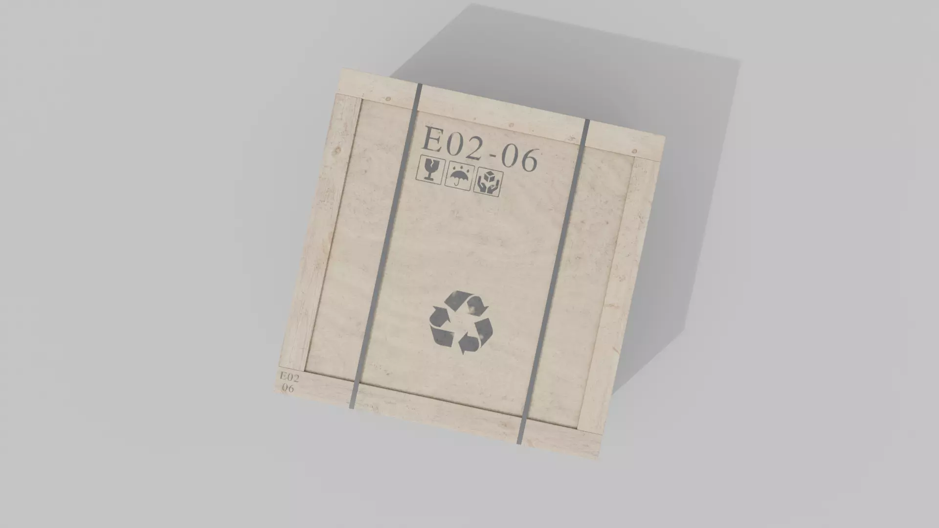 Flat Cube Wooden Crate - Customizable Shipping Box Low-poly 3D model_5