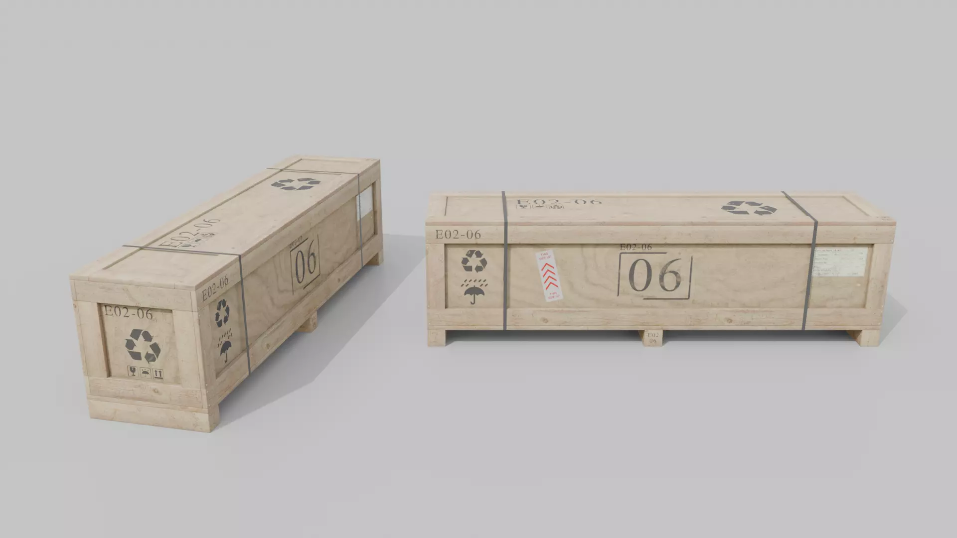 Extra Wide Narrow Wooden Crate - Customizable Shipping Box Low-poly 3D model_5
