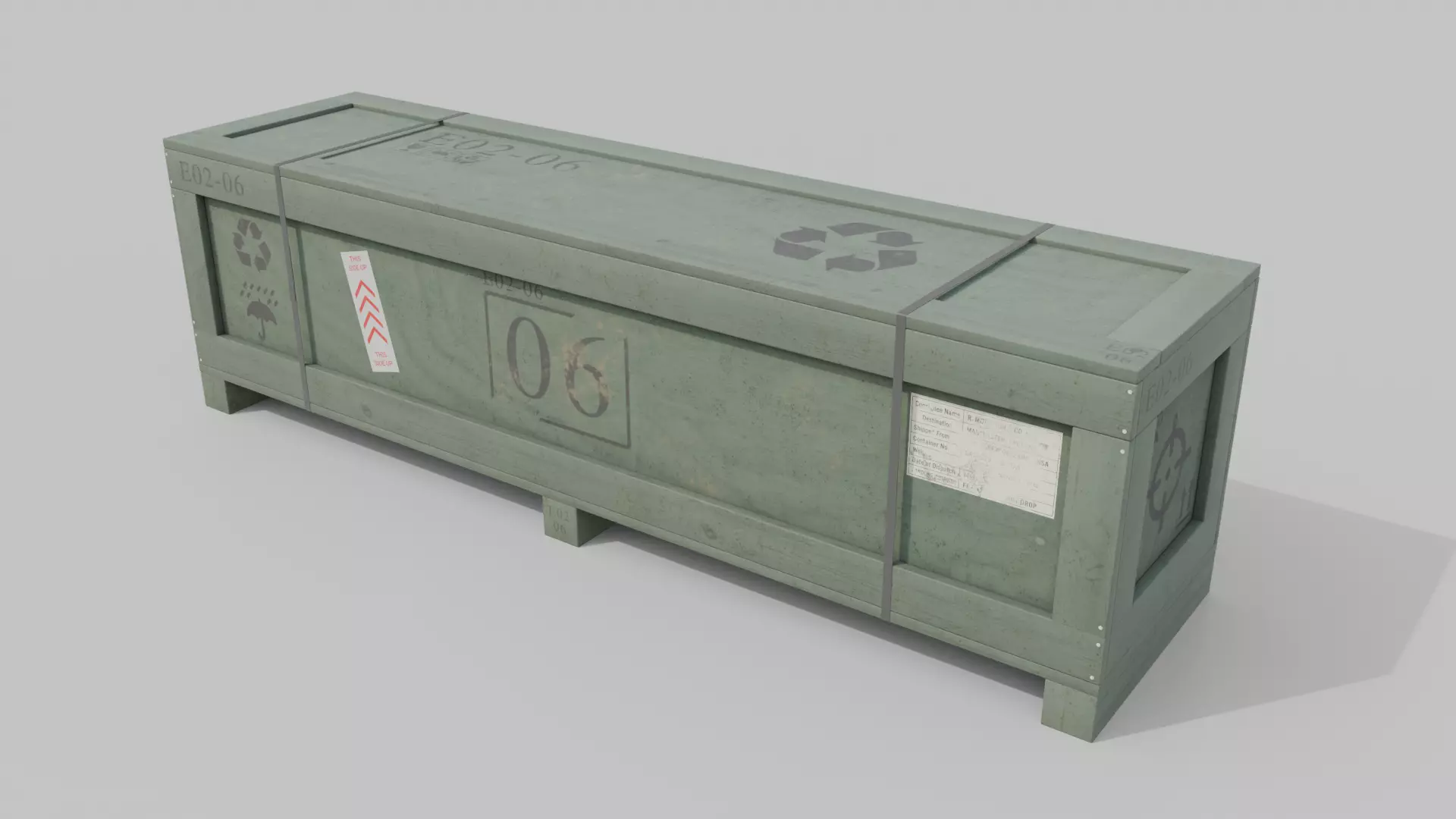 Extra Wide Narrow Wooden Crate - Customizable Shipping Box Low-poly 3D model_13