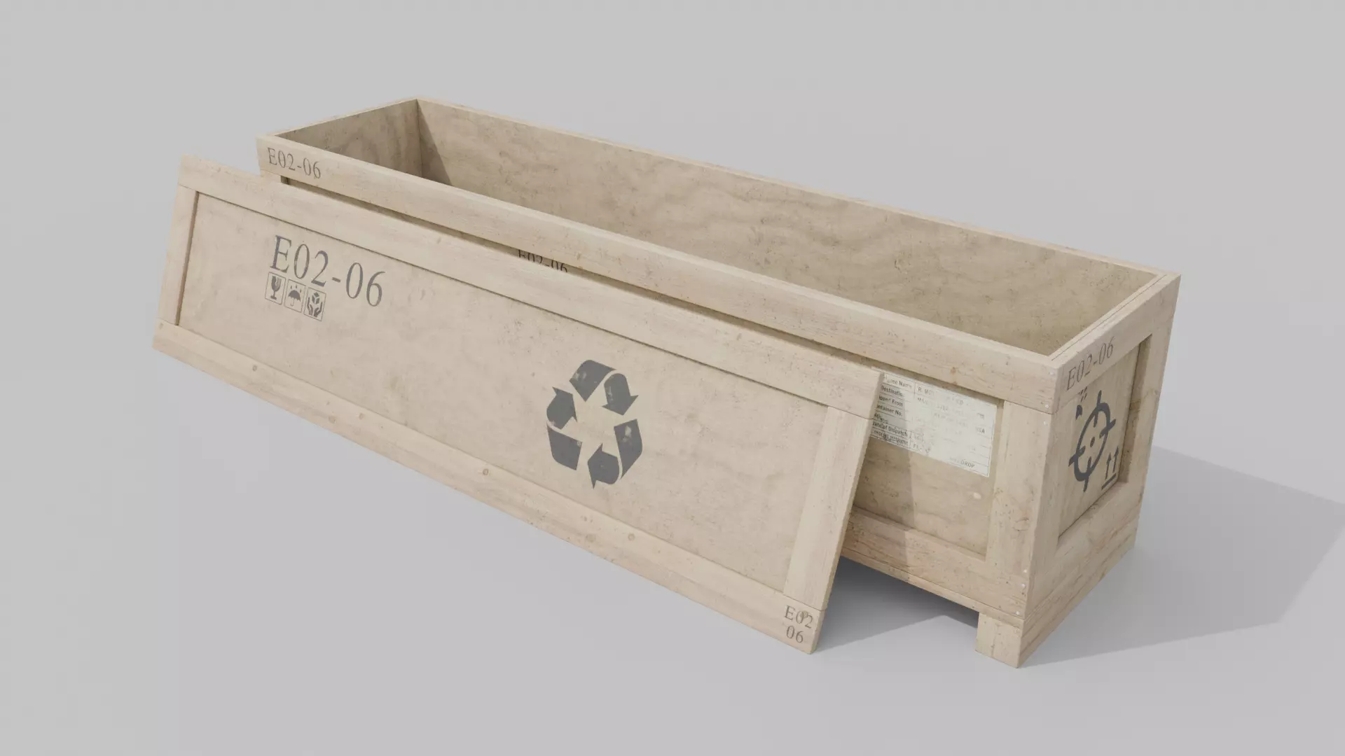 Extra Wide Narrow Wooden Crate - Customizable Shipping Box Low-poly 3D model_11