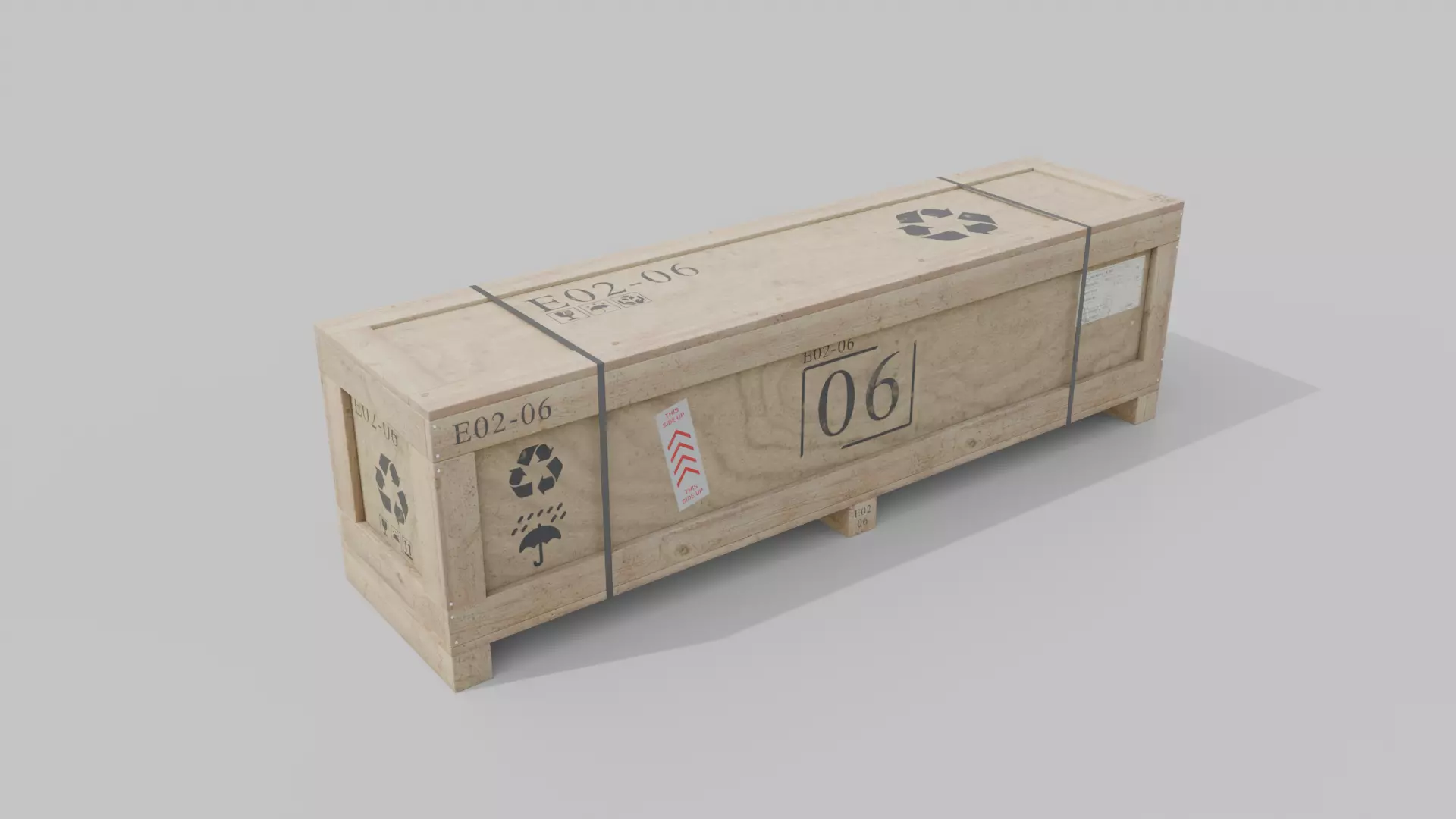 Extra Wide Narrow Wooden Crate - Customizable Shipping Box Low-poly 3D model_2