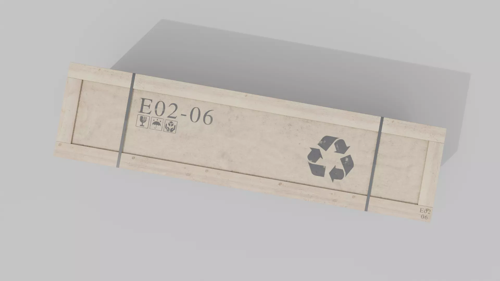 Extra Wide Narrow Wooden Crate - Customizable Shipping Box Low-poly 3D model_6