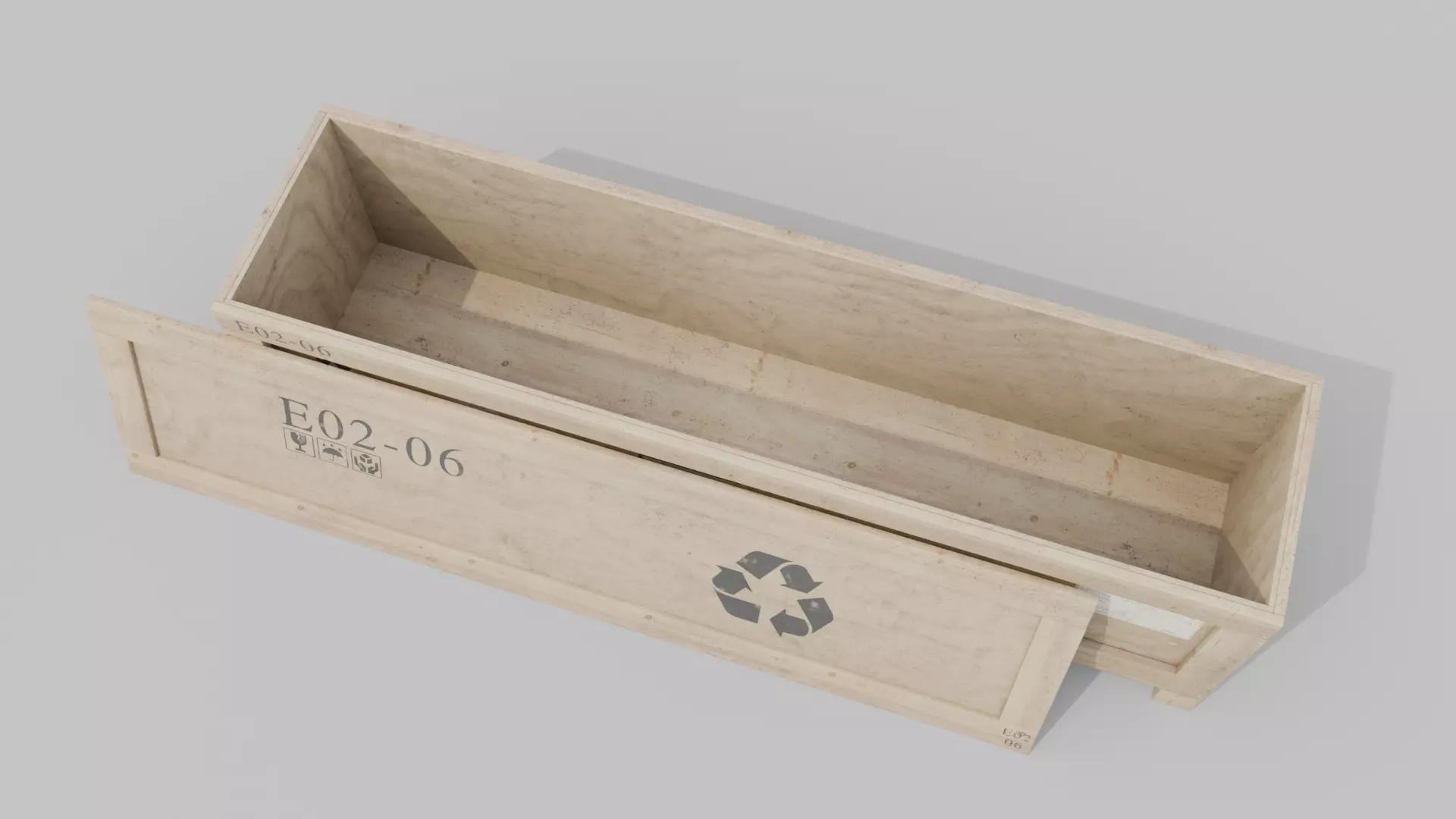 Extra Wide Narrow Wooden Crate - Customizable Shipping Box Low-poly 3D model_12