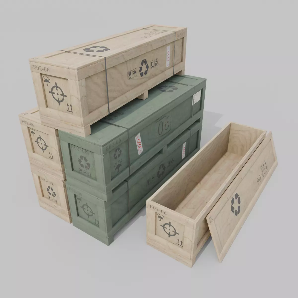 Extra Wide Narrow Wooden Crate - Customizable Shipping Box Low-poly 3D model_0