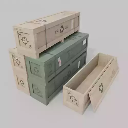 Extra Wide Narrow Wooden Crate - Customizable Shipping Box Low-poly 3D model