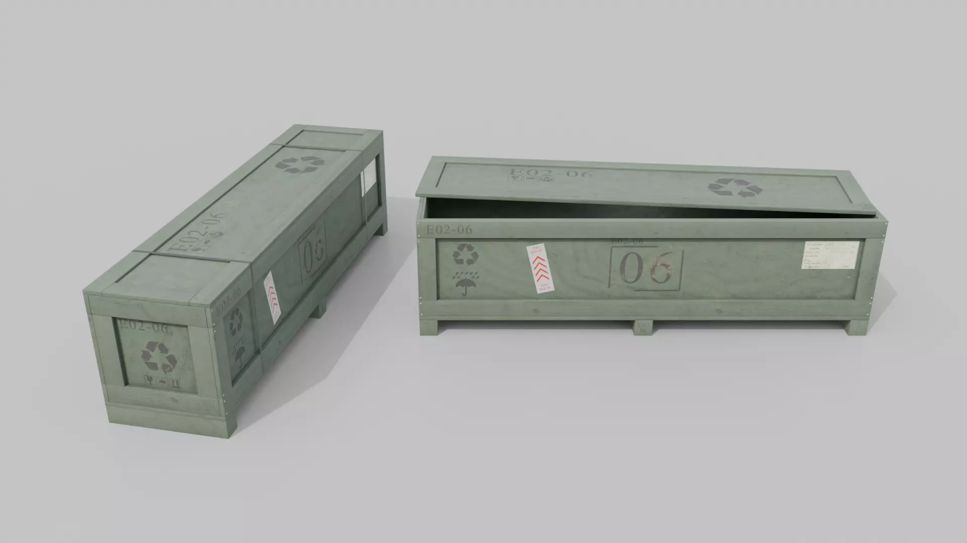 Extra Wide Narrow Wooden Crate - Customizable Shipping Box Low-poly 3D model_14