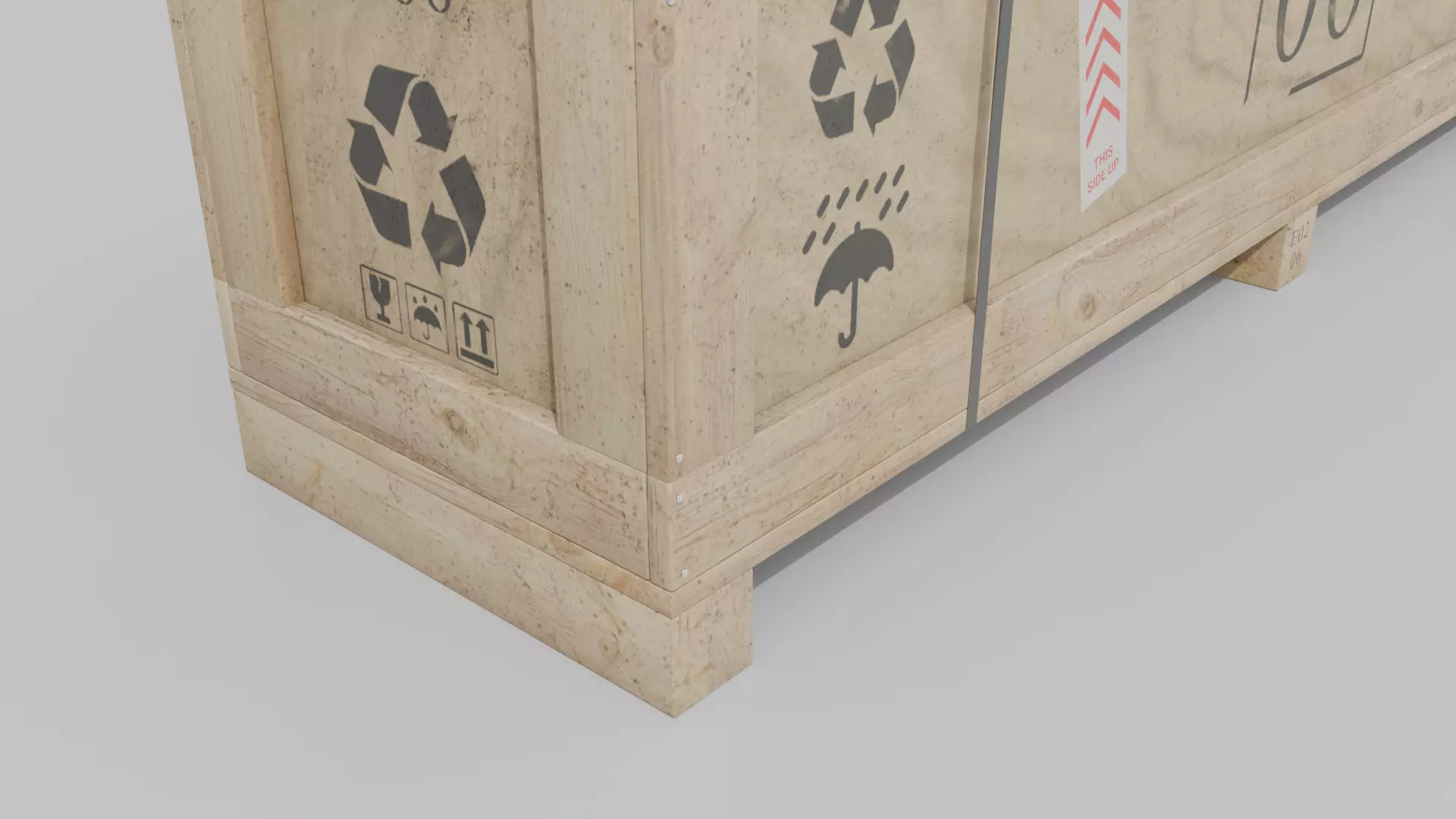 Extra Wide Narrow Wooden Crate - Customizable Shipping Box Low-poly 3D model_8