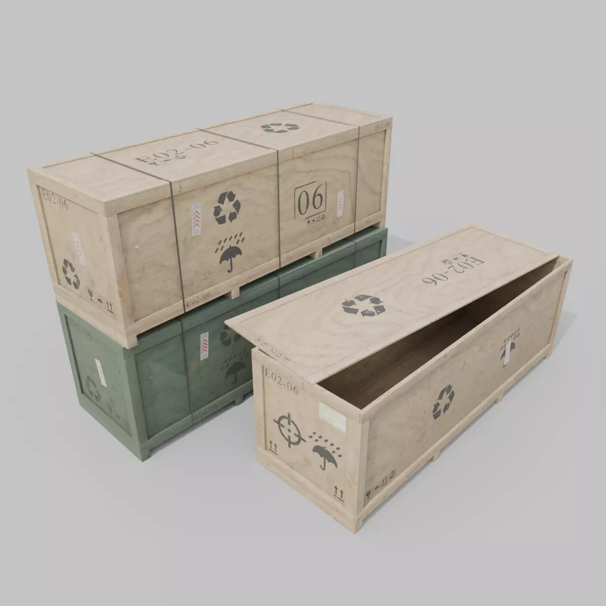 Extra Long Horizontal Wooden Crate - Customizable Shipping Box Low-poly 3D model_0