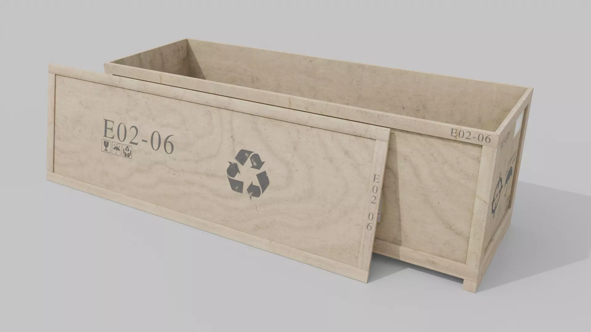 Extra Long Horizontal Wooden Crate - Customizable Shipping Box Low-poly 3D model_10