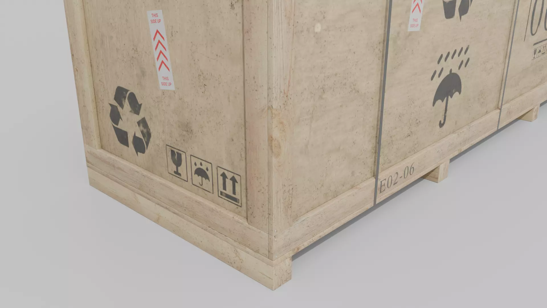 Extra Long Horizontal Wooden Crate - Customizable Shipping Box Low-poly 3D model_7