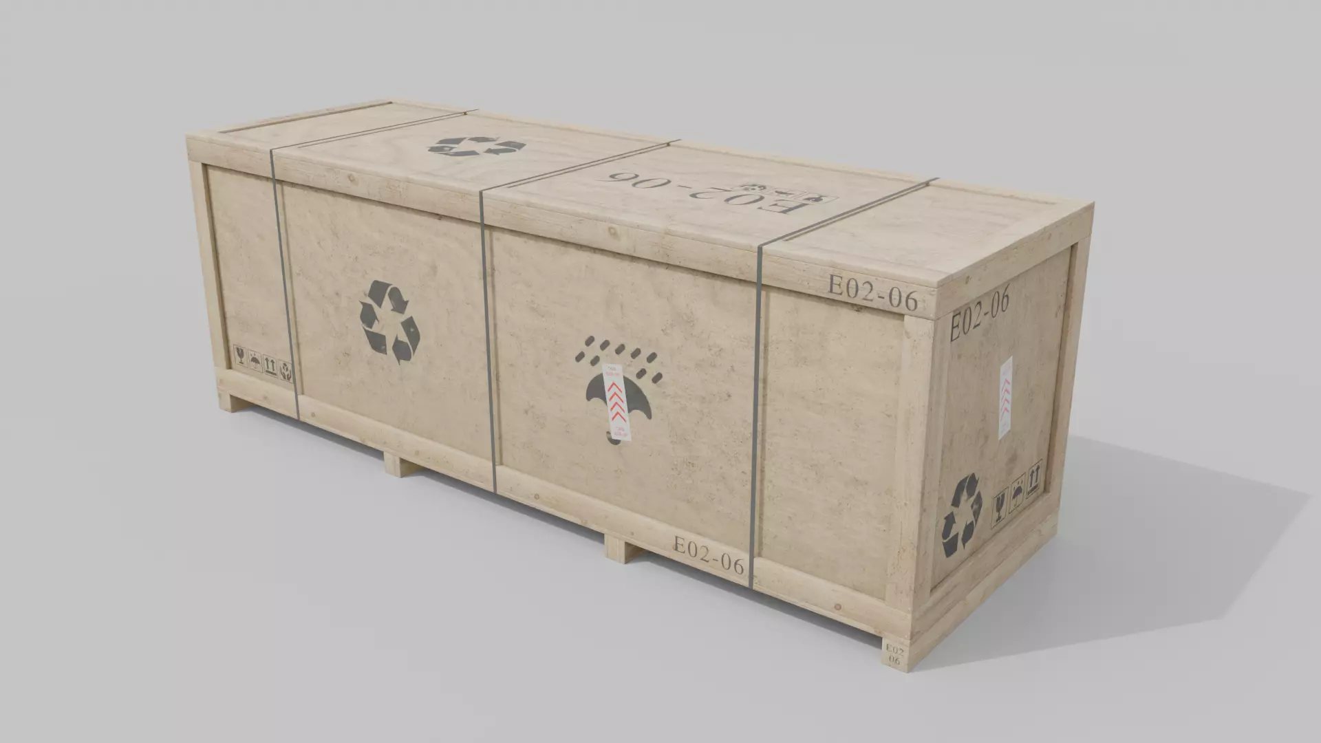 Extra Long Horizontal Wooden Crate - Customizable Shipping Box Low-poly 3D model_3