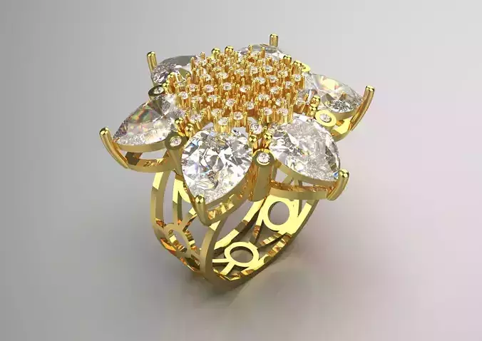 Yellow Gold and Diamond Blossom STL Ring Model jr00180