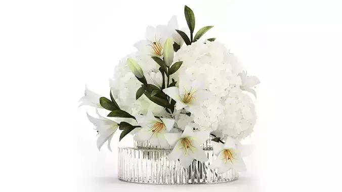 Festive bouquet in a glass vase with white hydrangea lilies 602 3D model