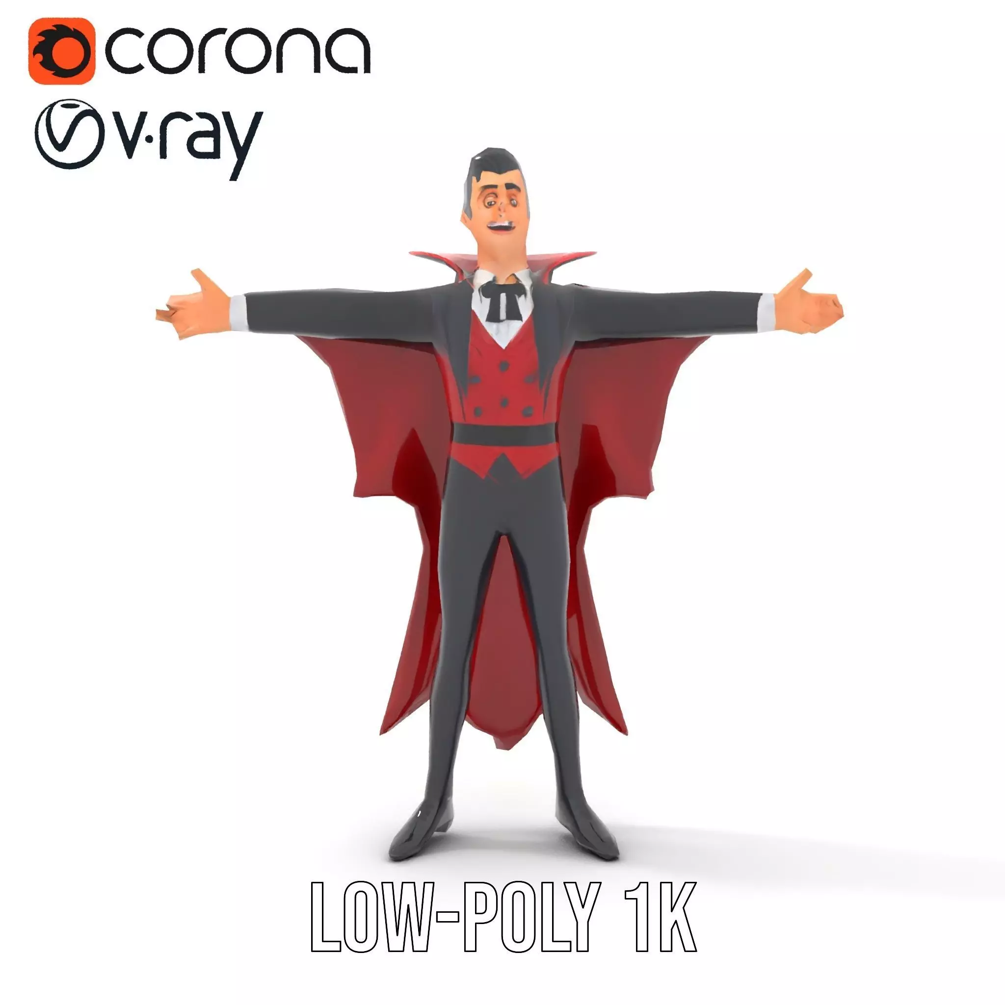 Vampire Character Model Pack with Detailed Cape Low-poly 3D model_8