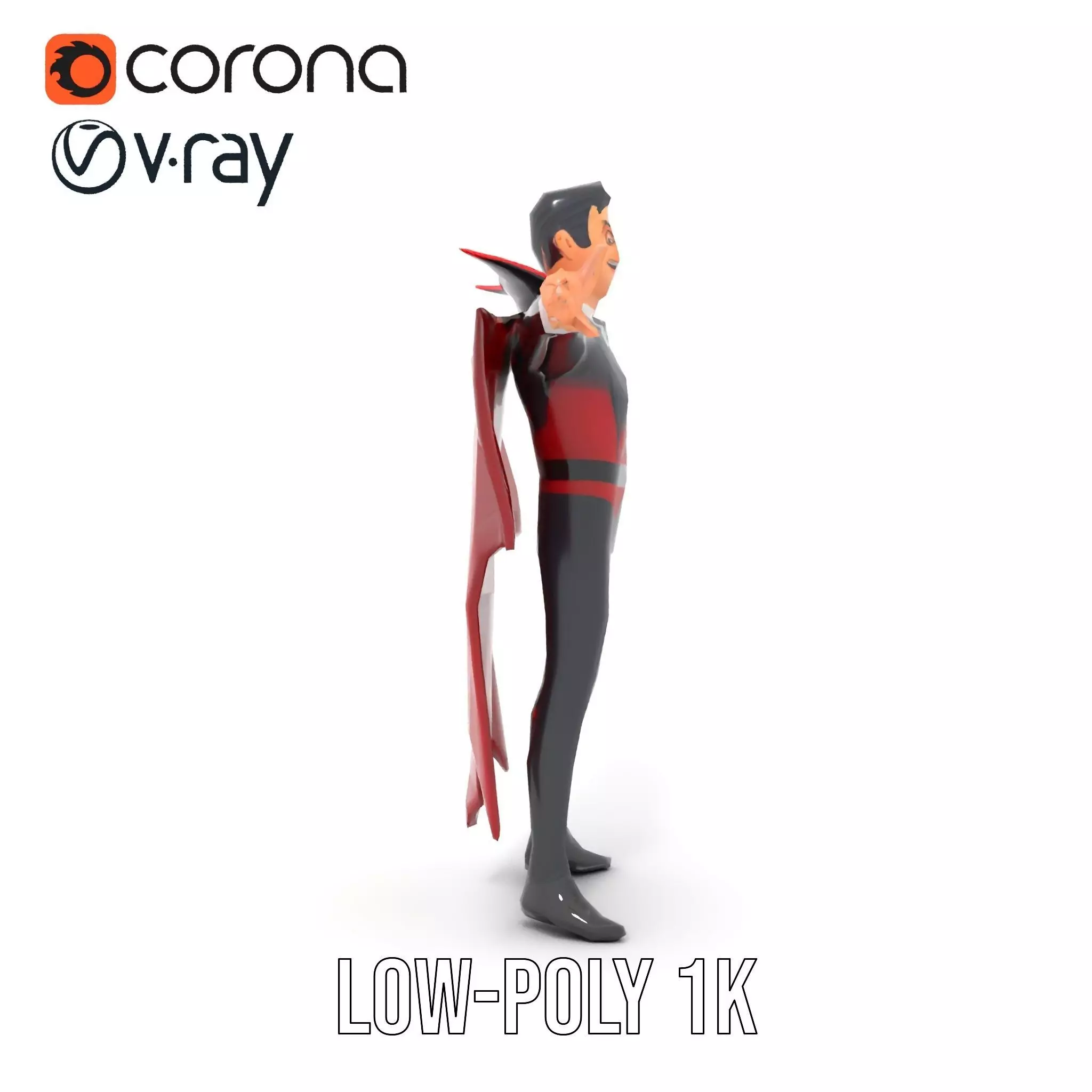 Vampire Character Model Pack with Detailed Cape Low-poly 3D model_26