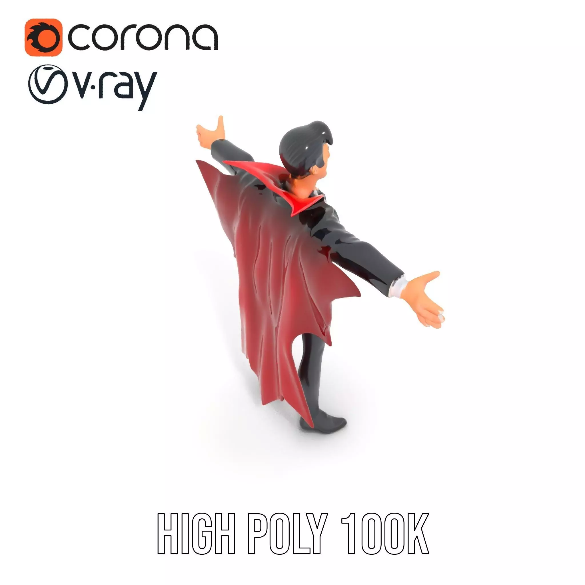 Vampire Character Model Pack with Detailed Cape Low-poly 3D model_10