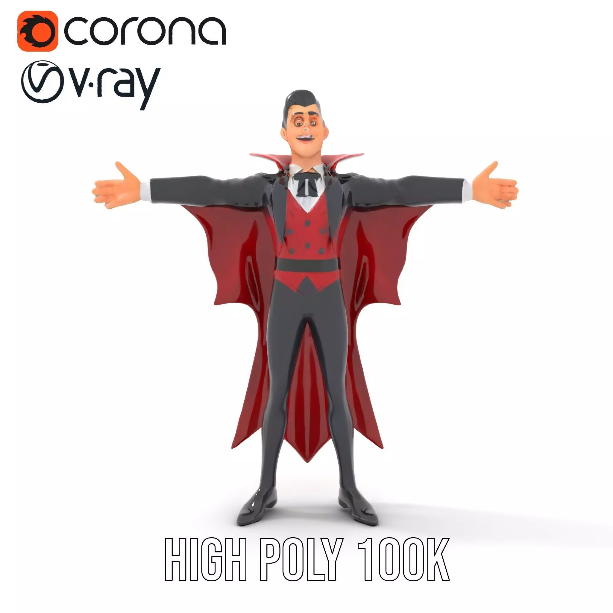 Vampire Character Model Pack with Detailed Cape Low-poly 3D model_21