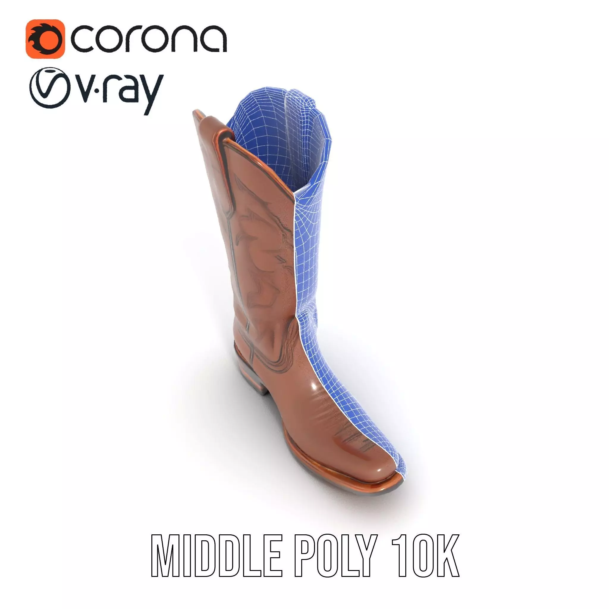Western Cowboy Boot Model Pack with Intricate Stitching Design Low-poly 3D model_16