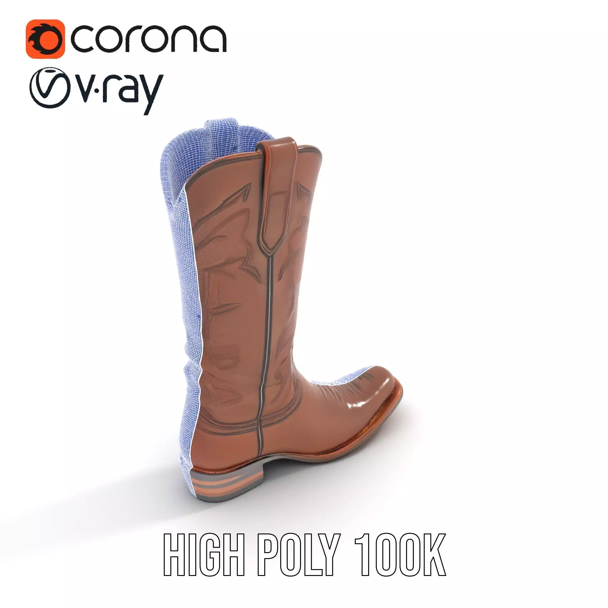 Western Cowboy Boot Model Pack with Intricate Stitching Design Low-poly 3D model_33