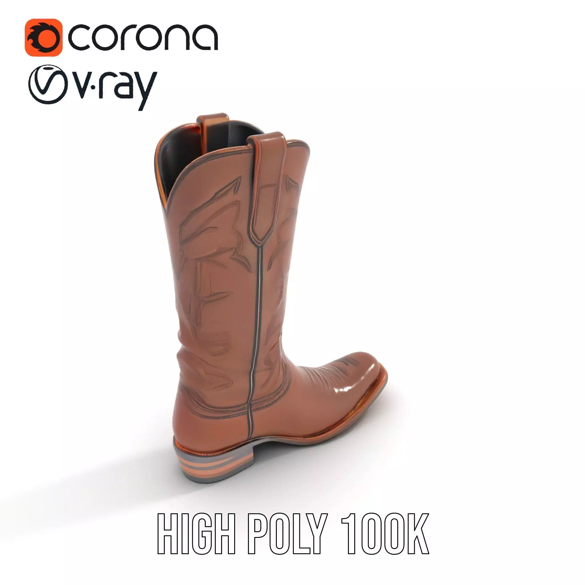 Western Cowboy Boot Model Pack with Intricate Stitching Design Low-poly 3D model_15