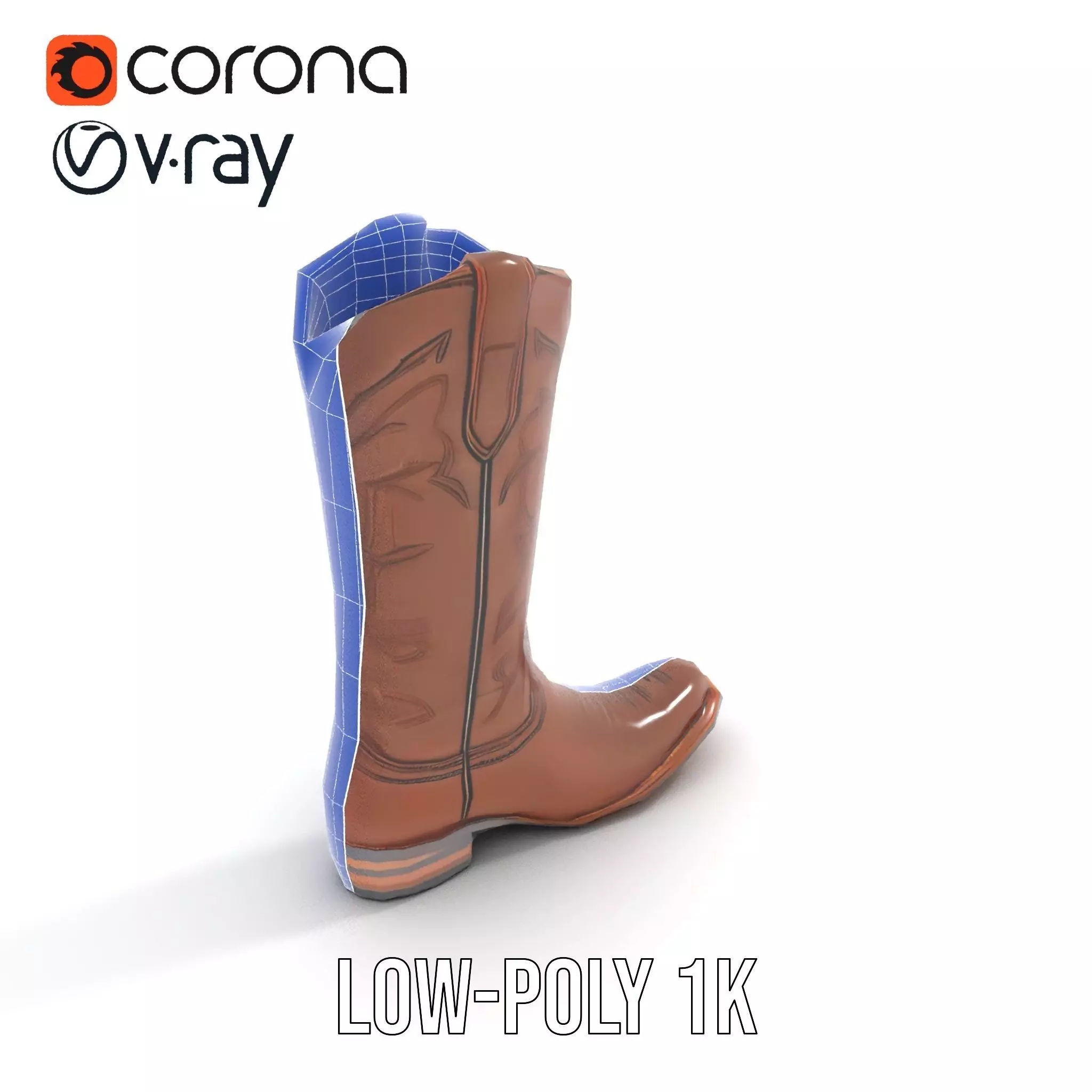 Western Cowboy Boot Model Pack with Intricate Stitching Design Low-poly 3D model_7