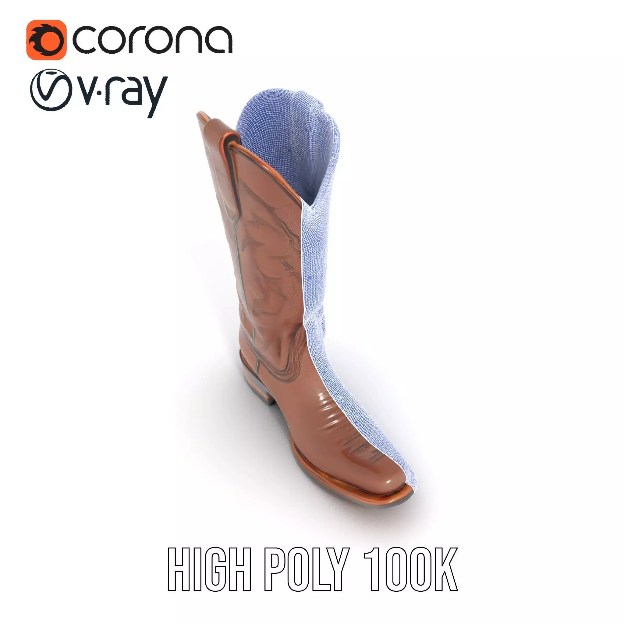 Western Cowboy Boot Model Pack with Intricate Stitching Design Low-poly 3D model_32