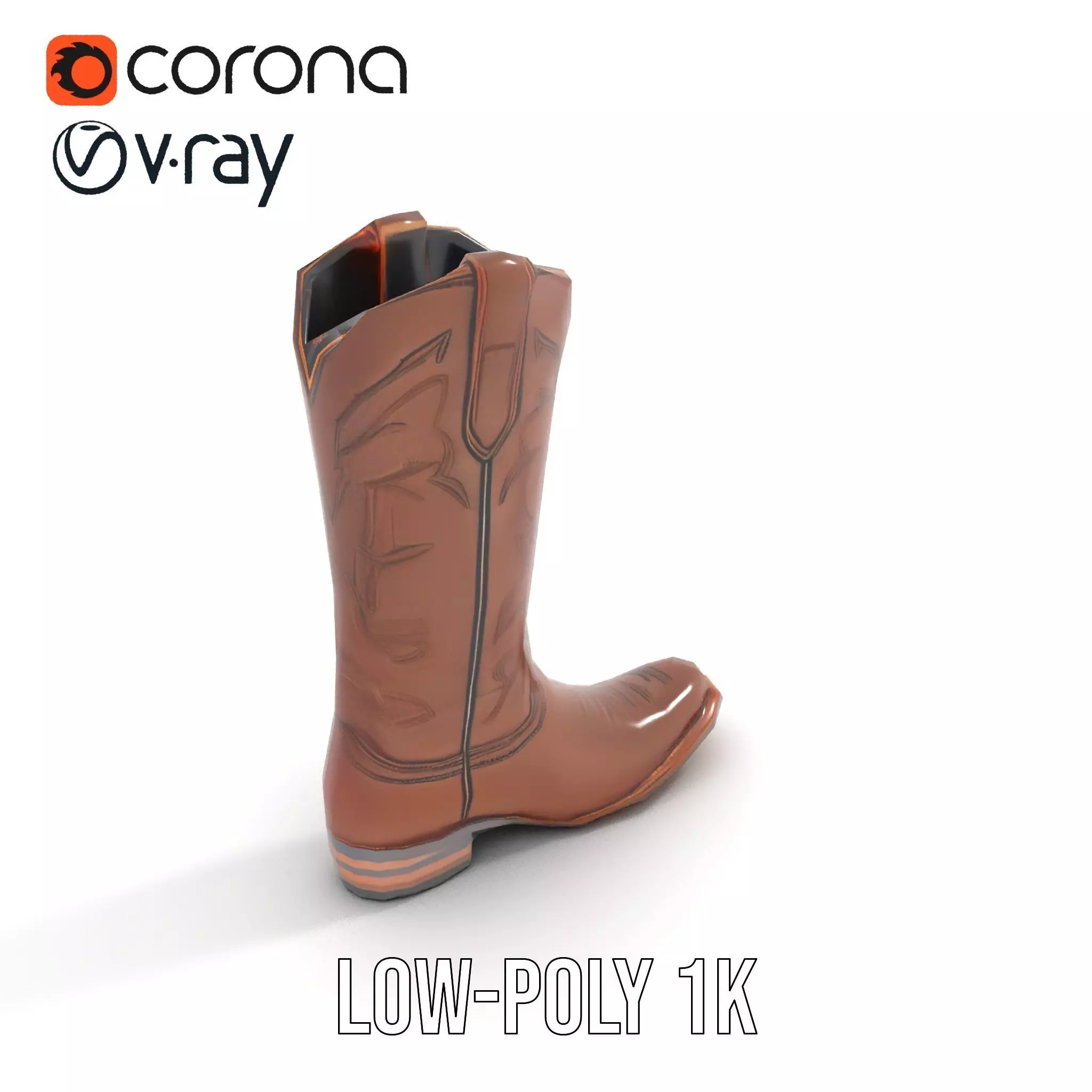Western Cowboy Boot Model Pack with Intricate Stitching Design Low-poly 3D model_25