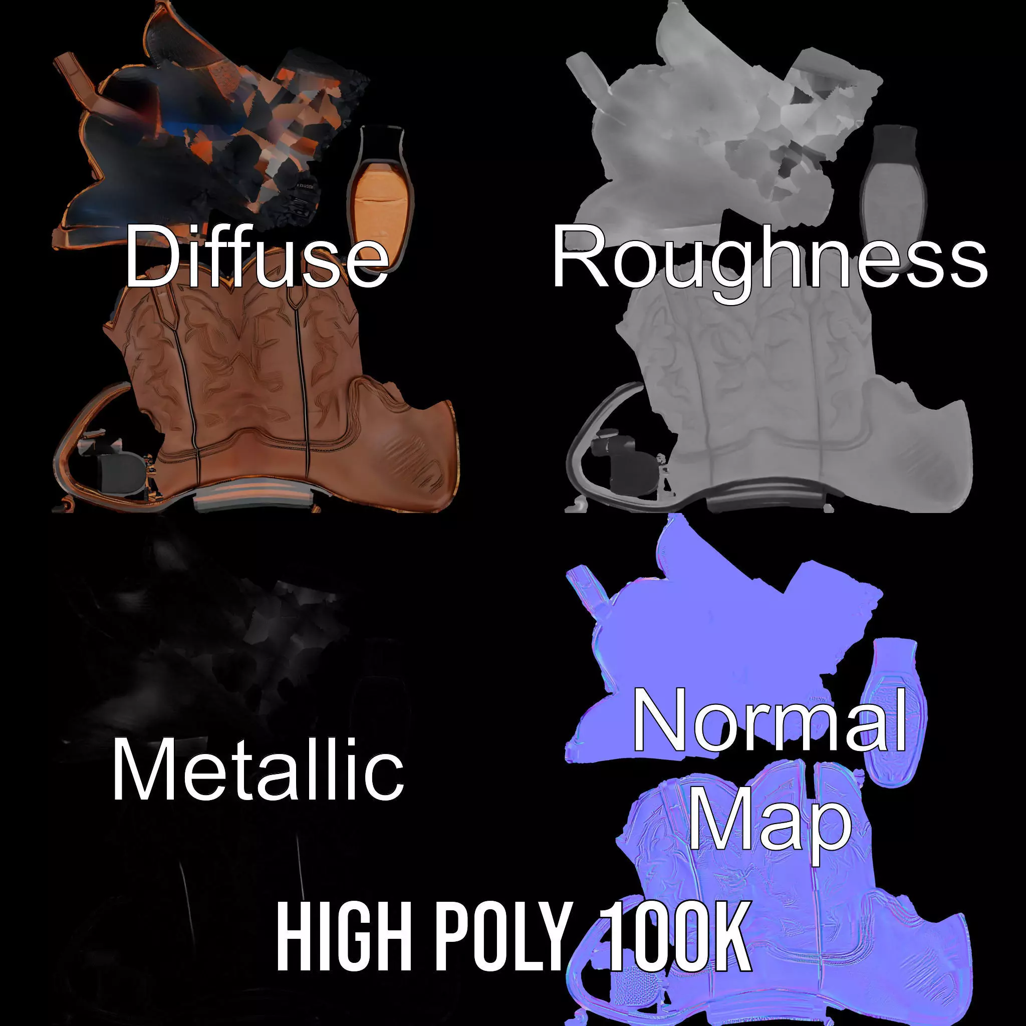 Western Cowboy Boot Model Pack with Intricate Stitching Design Low-poly 3D model_3