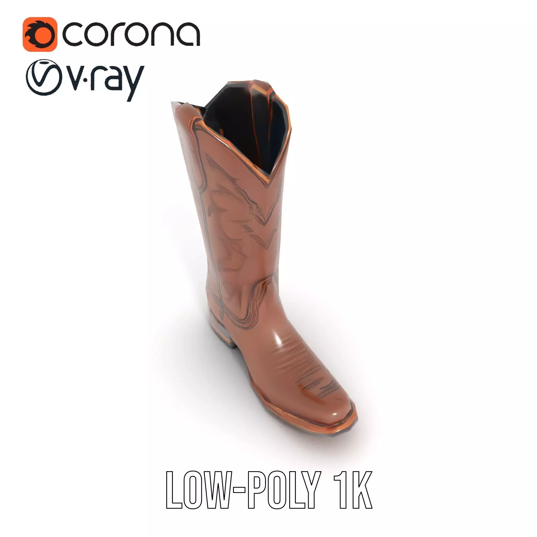 Western Cowboy Boot Model Pack with Intricate Stitching Design Low-poly 3D model_9