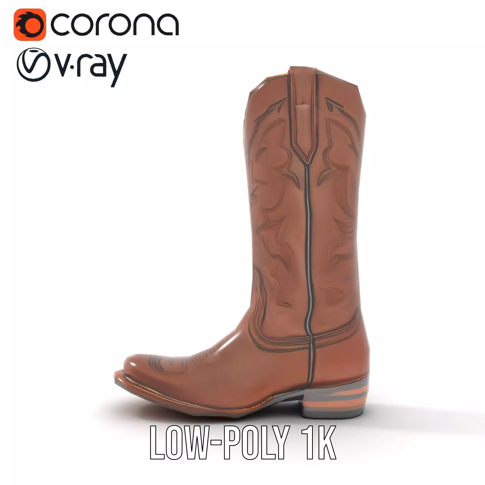 Western Cowboy Boot Model Pack with Intricate Stitching Design Low-poly 3D model_20