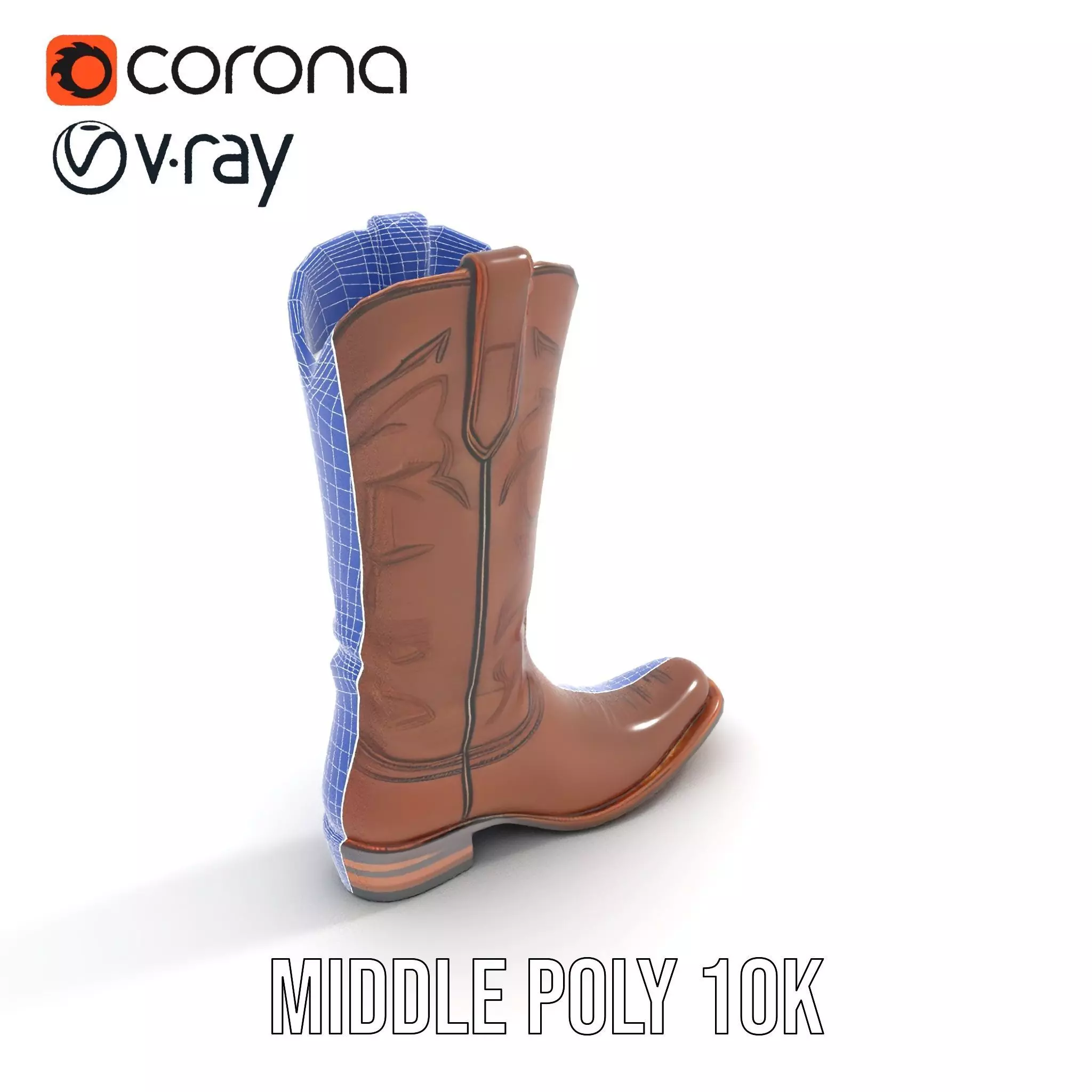 Western Cowboy Boot Model Pack with Intricate Stitching Design Low-poly 3D model_13