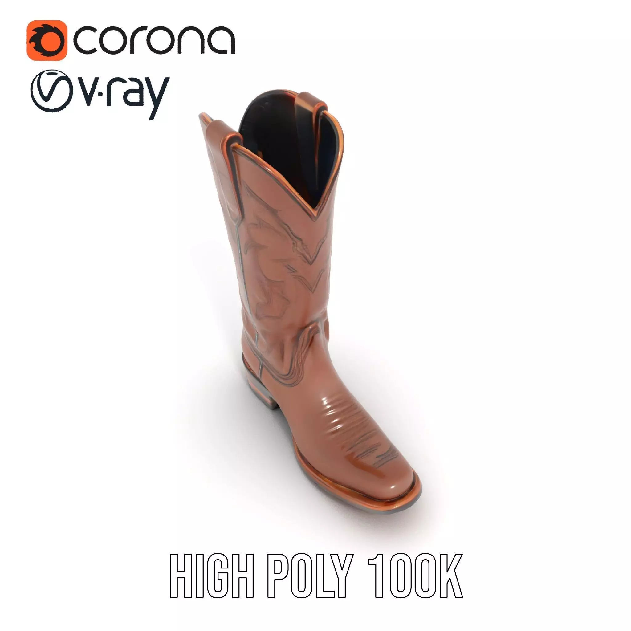 Western Cowboy Boot Model Pack with Intricate Stitching Design Low-poly 3D model_28