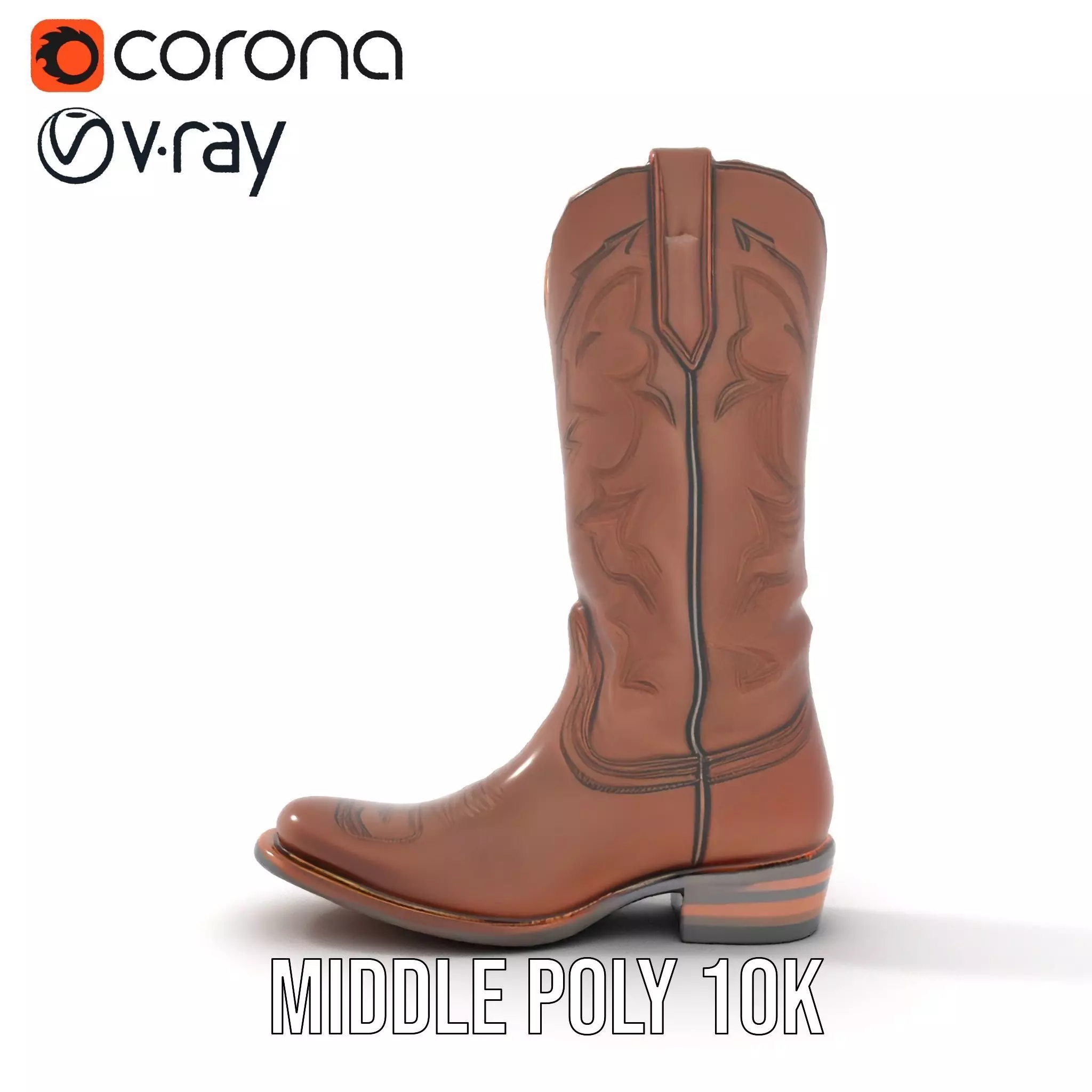 Western Cowboy Boot Model Pack with Intricate Stitching Design Low-poly 3D model_24