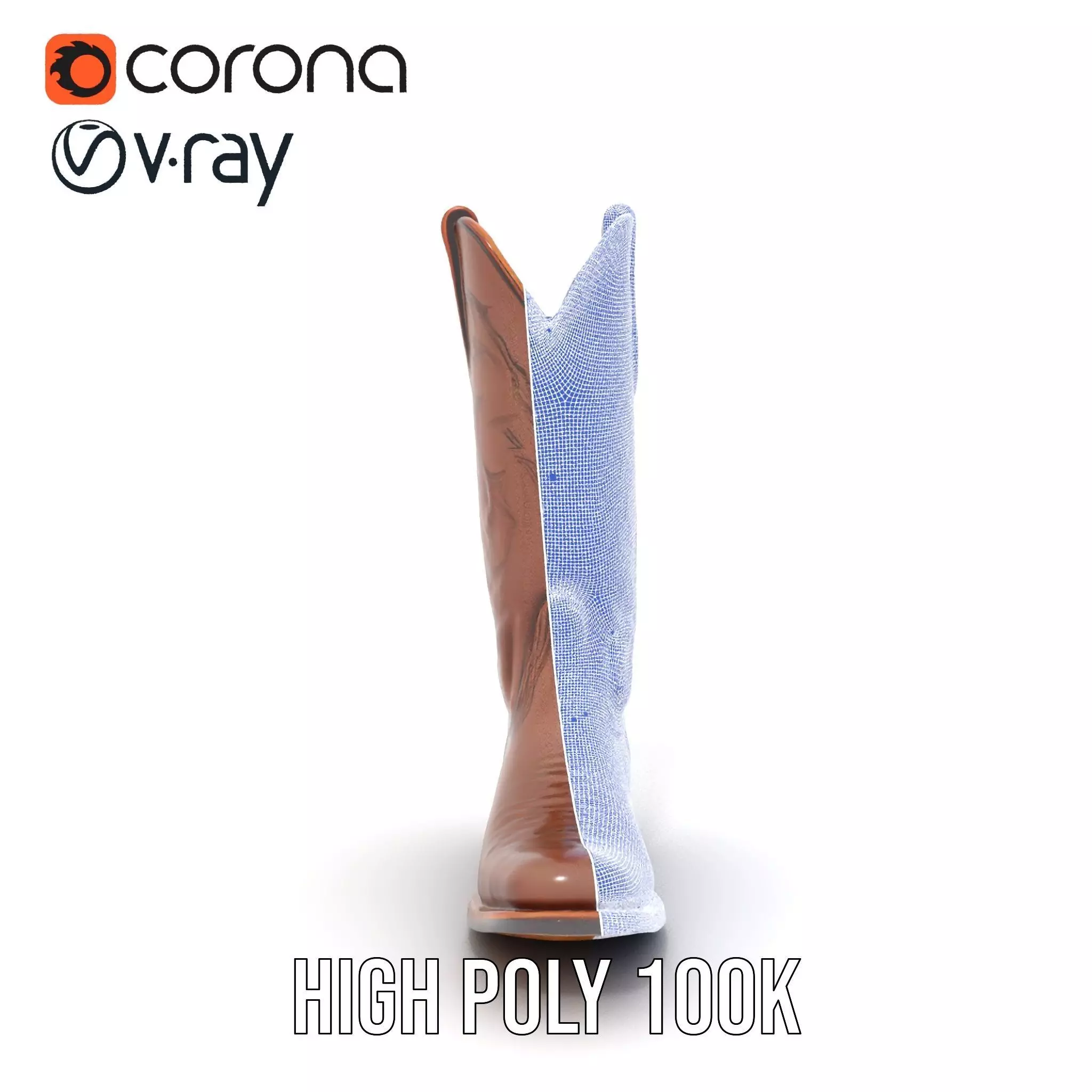 Western Cowboy Boot Model Pack with Intricate Stitching Design Low-poly 3D model_34