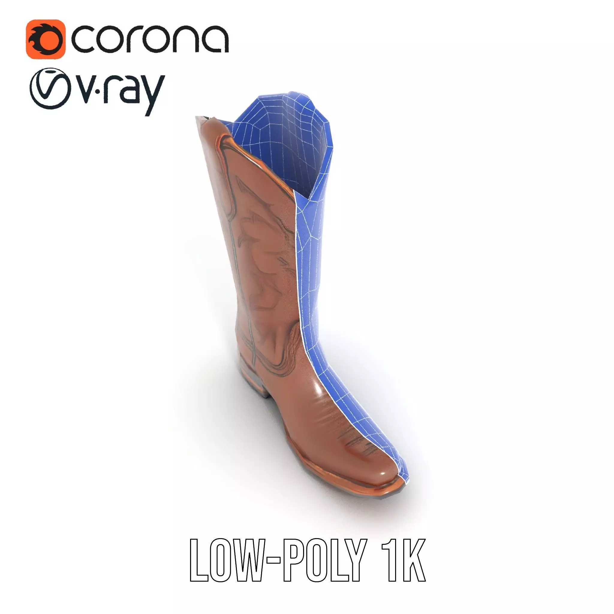Western Cowboy Boot Model Pack with Intricate Stitching Design Low-poly 3D model_23