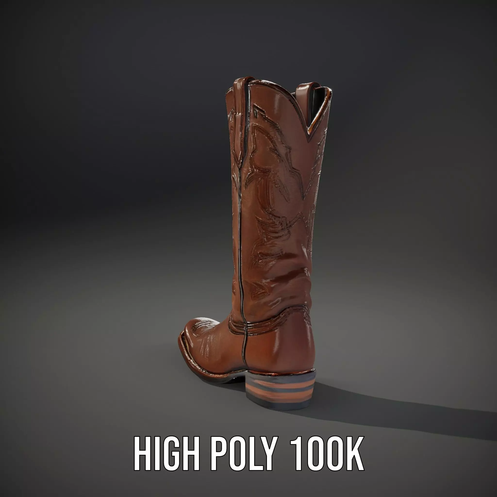 Western Cowboy Boot Model Pack with Intricate Stitching Design Low-poly 3D model_8