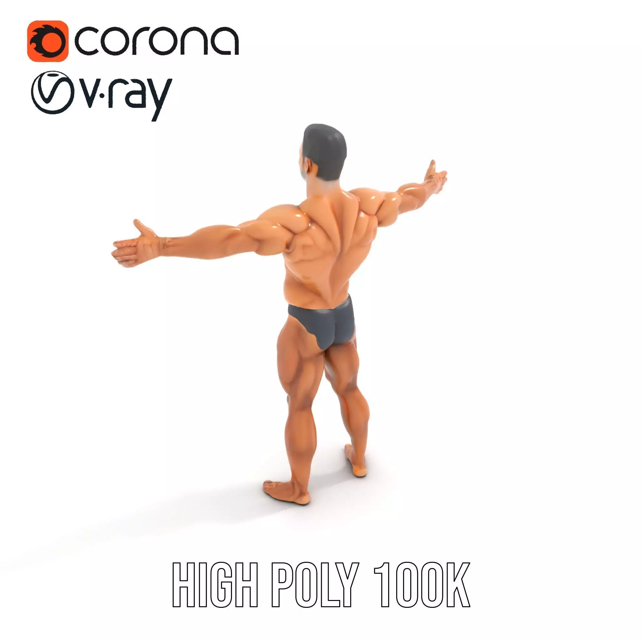 Realistic Male Bodybuilder Model Pack Low-poly 3D model_9