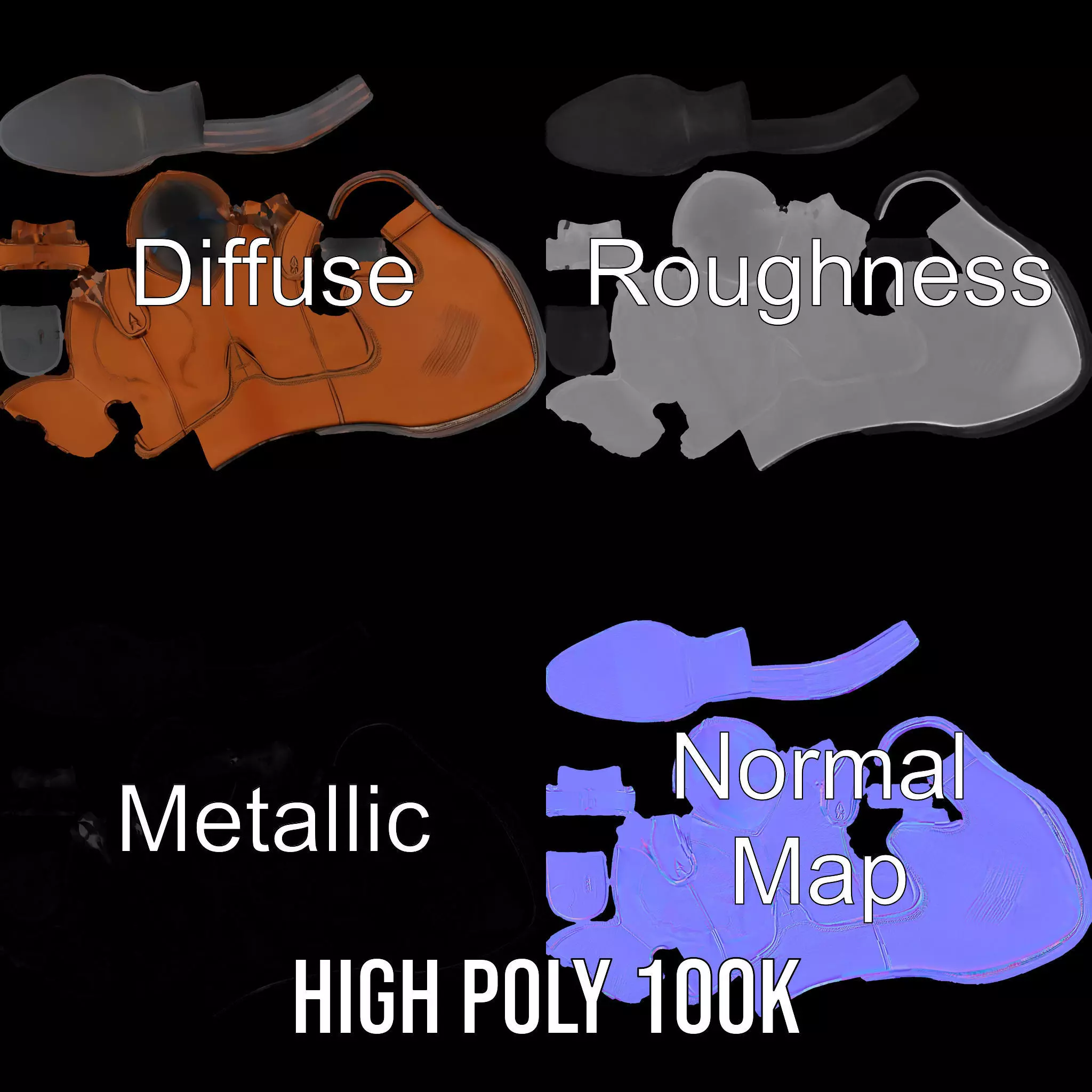 Cowboy Boot Model Pack Leather Western Style Low-poly 3D model_4