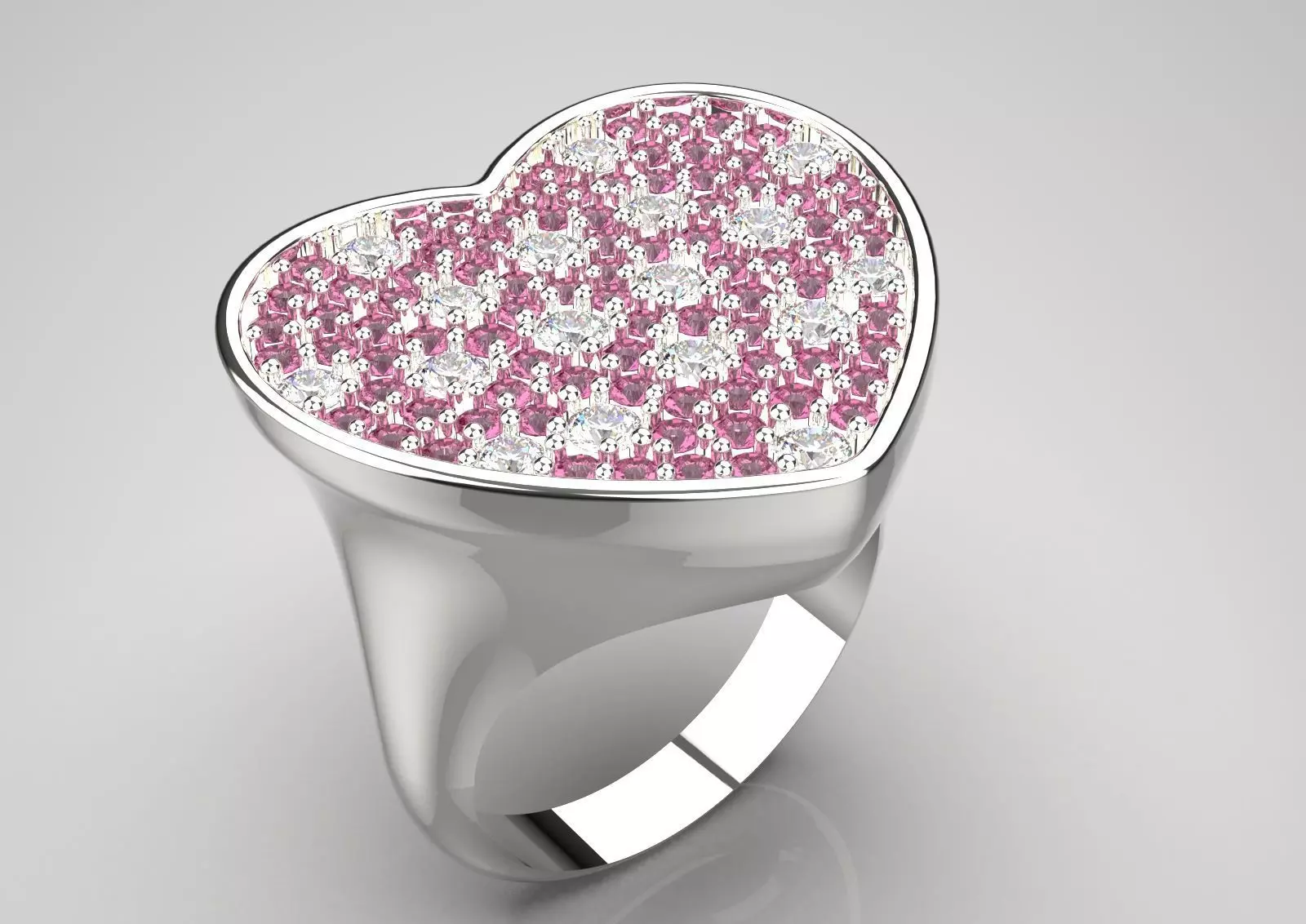 White Gold and Gemstone Heart STL Ring Model jr00182 3D print model
