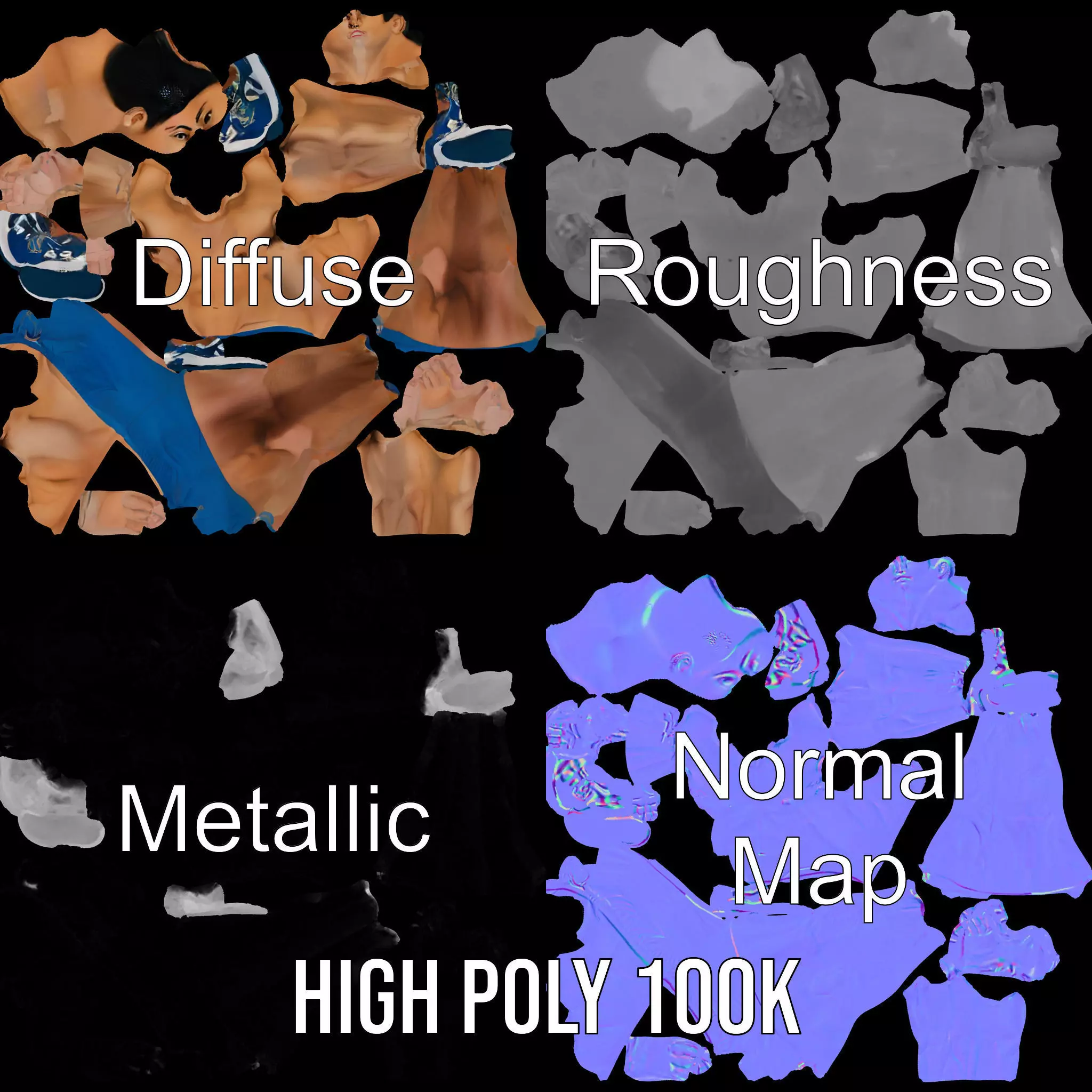 Athletic Male Figure Model Pack with Textured Details Low-poly 3D model_4