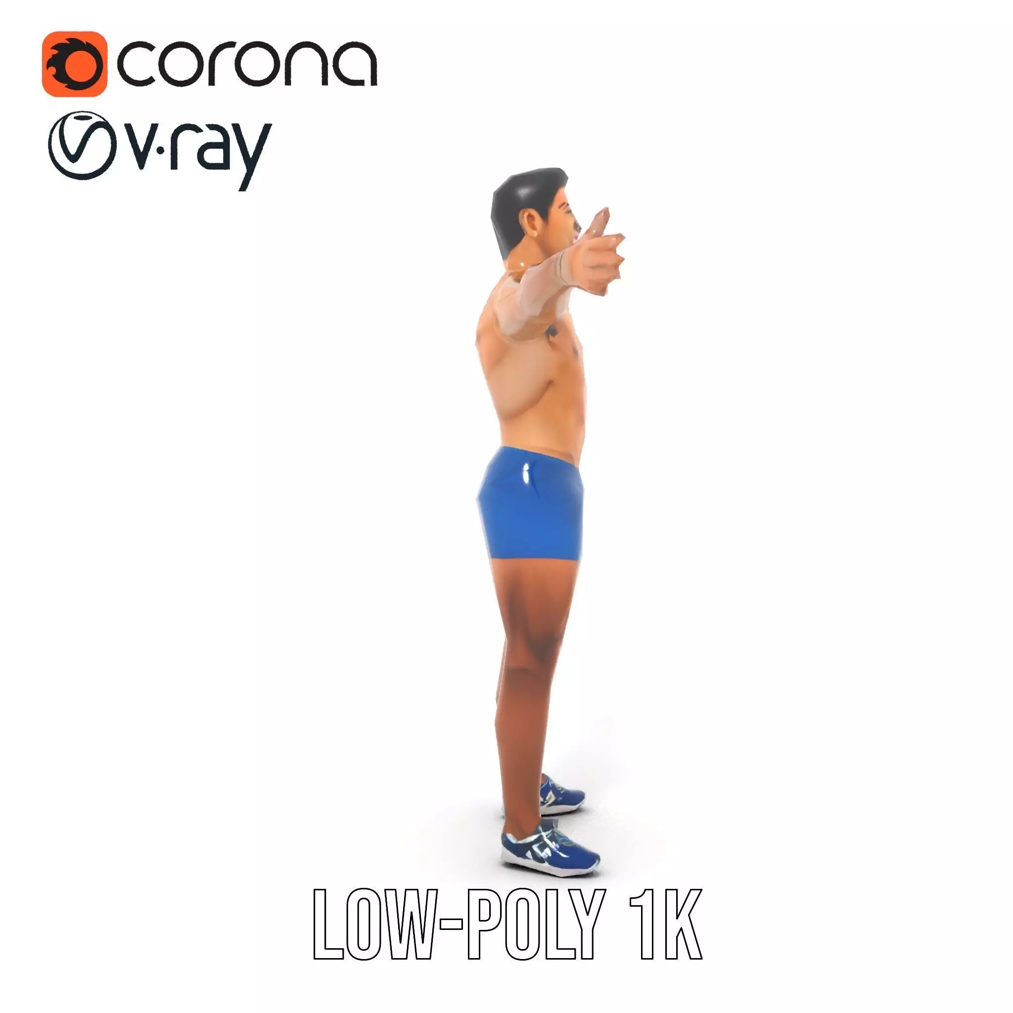 Athletic Male Figure Model Pack with Textured Details Low-poly 3D model_15