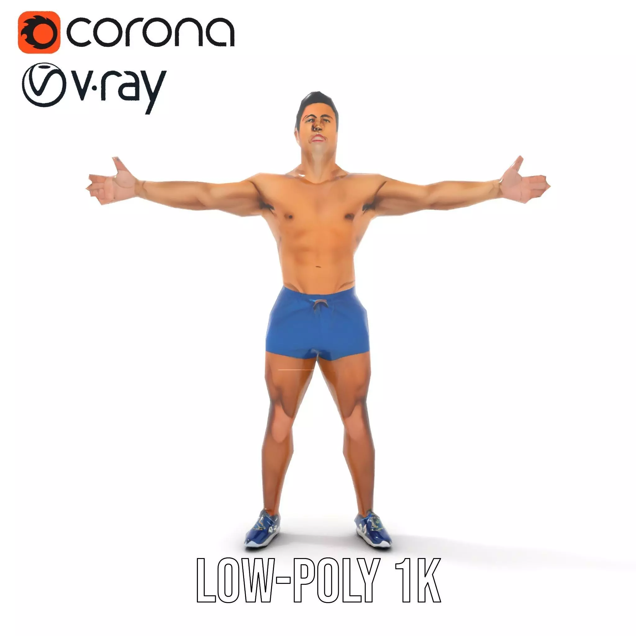 Athletic Male Figure Model Pack with Textured Details Low-poly 3D model_12