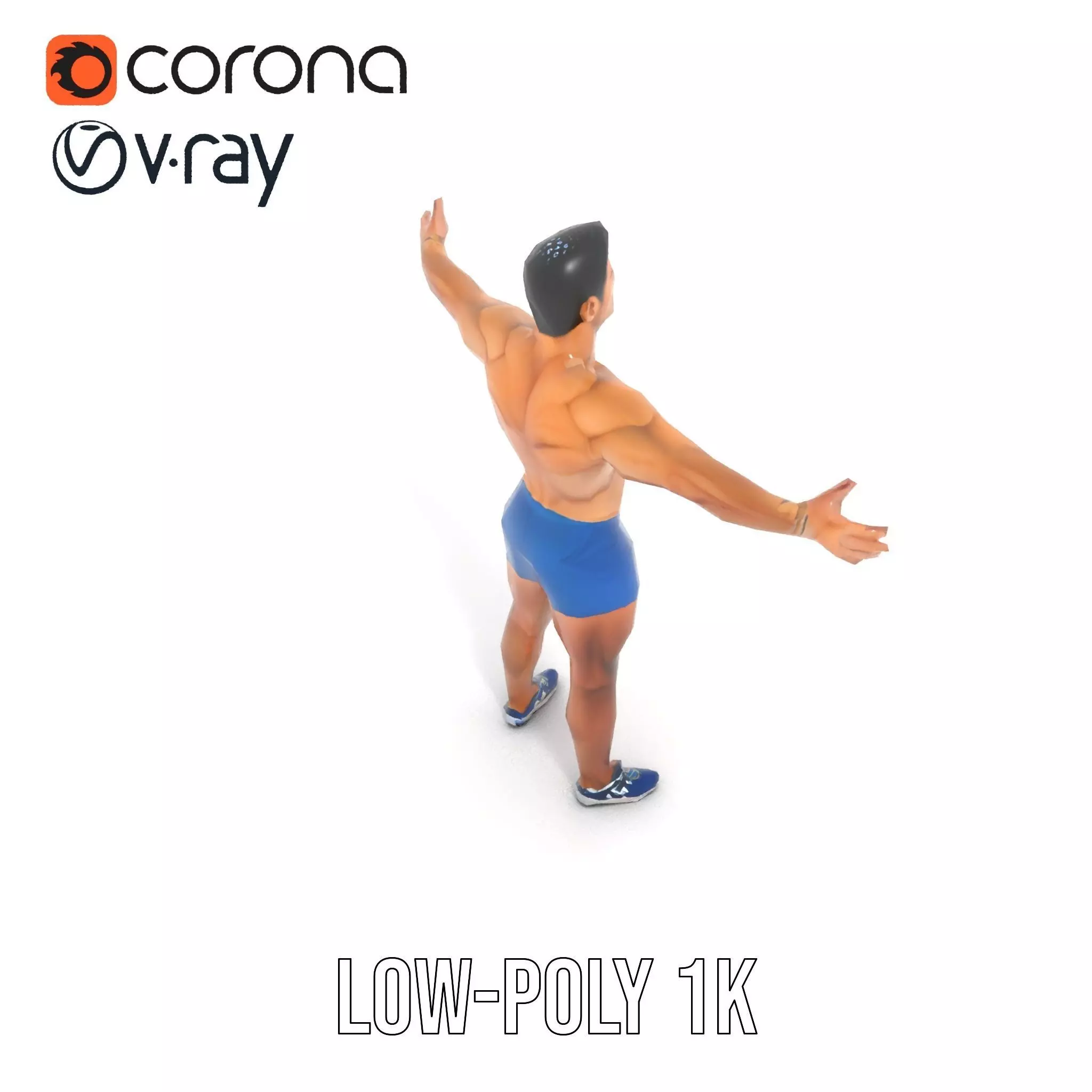 Athletic Male Figure Model Pack with Textured Details Low-poly 3D model_8